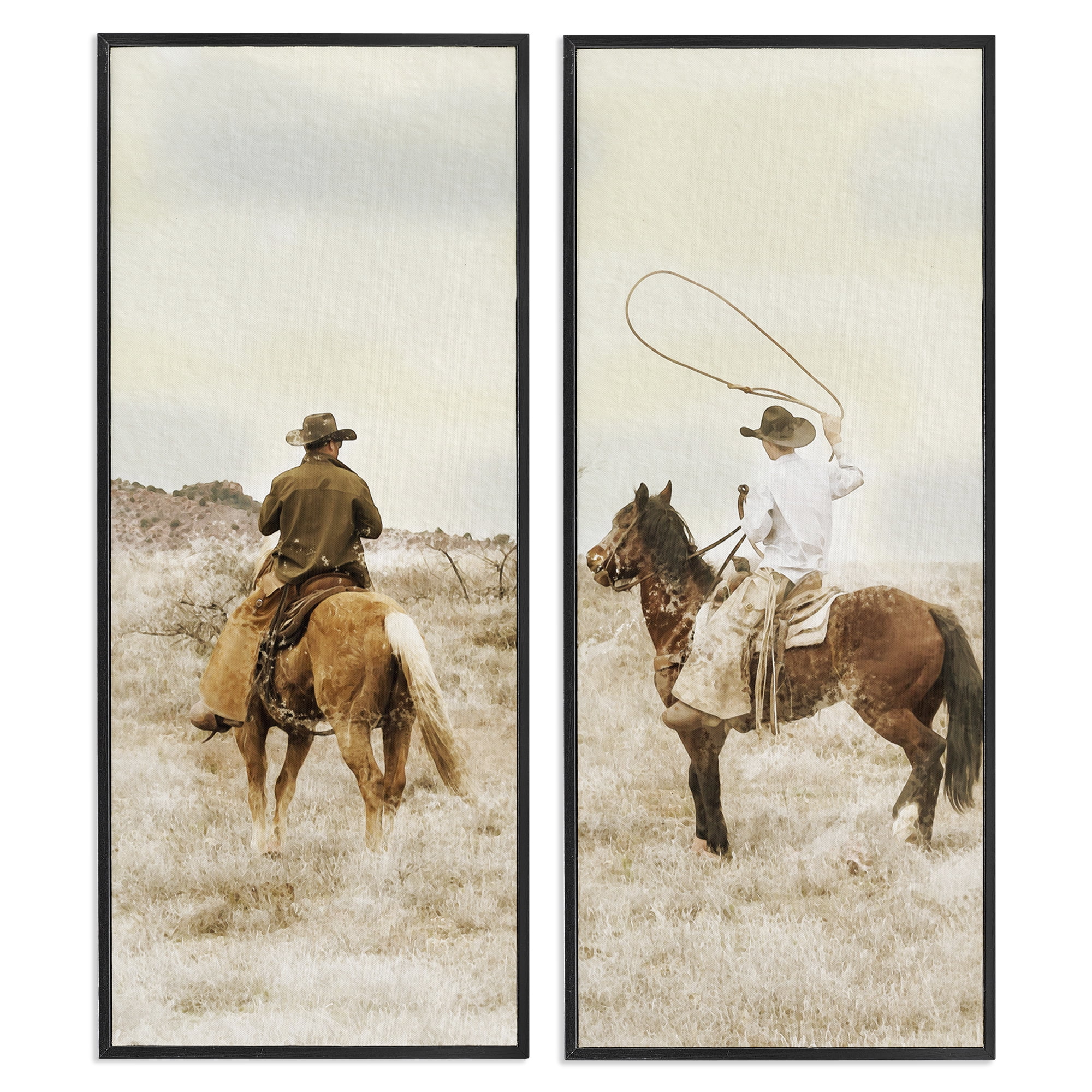 Stupell Industries Wrangling Cowboy Duo 2 Piece Black Framed Giclee Art Set, design by Marcus Prime