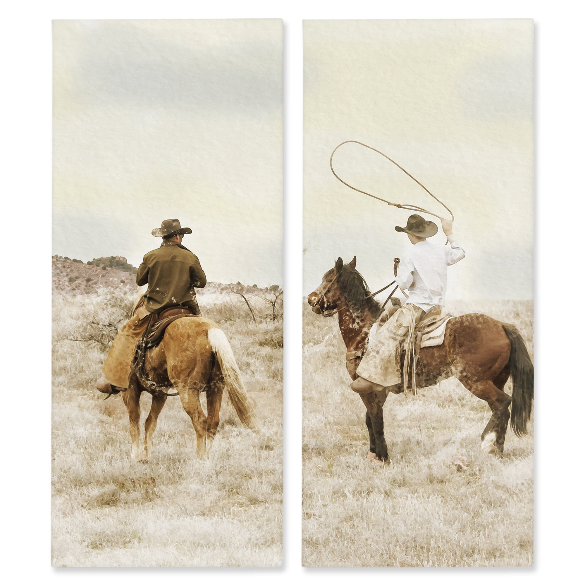 Stupell Industries Wrangling Cowboy Duo 2 Piece Canvas Wall Art Set, design by Marcus Prime