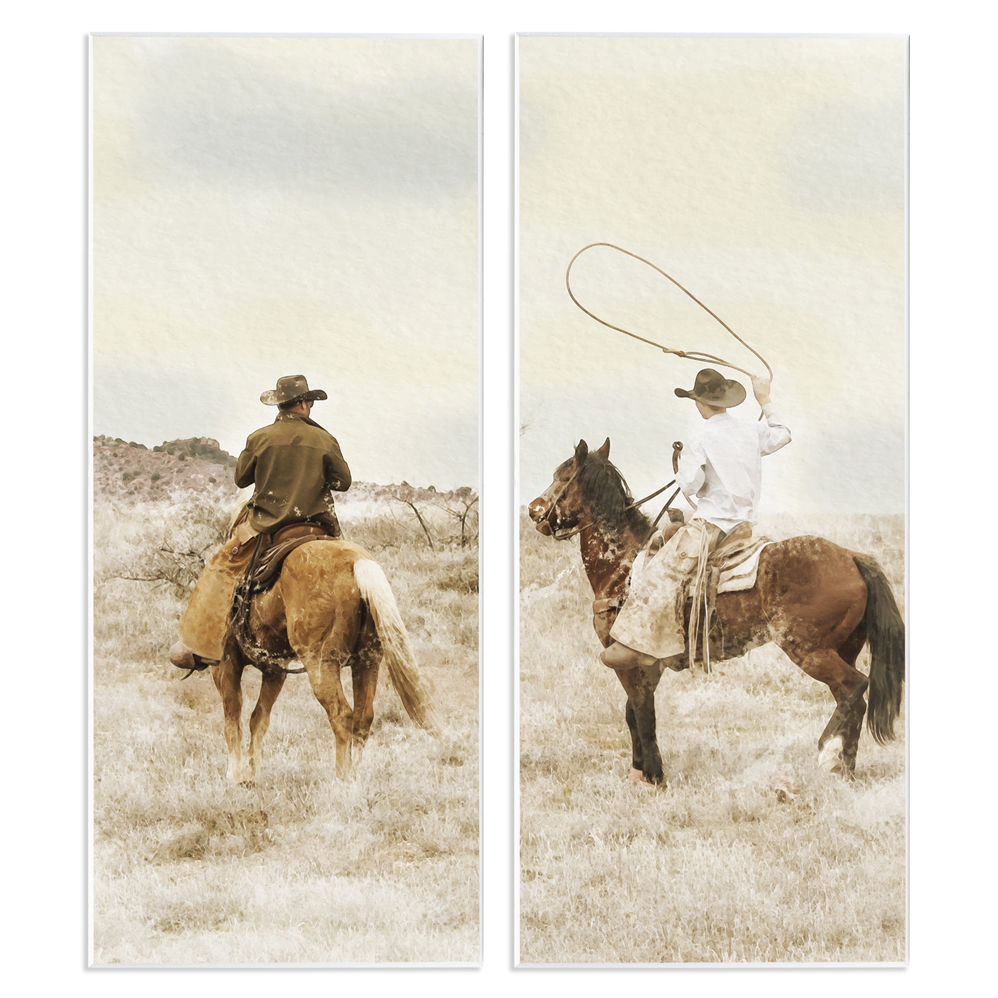 Stupell Industries Wrangling Cowboy Duo 2 Piece Wall Plaque Art Set, design by Marcus Prime