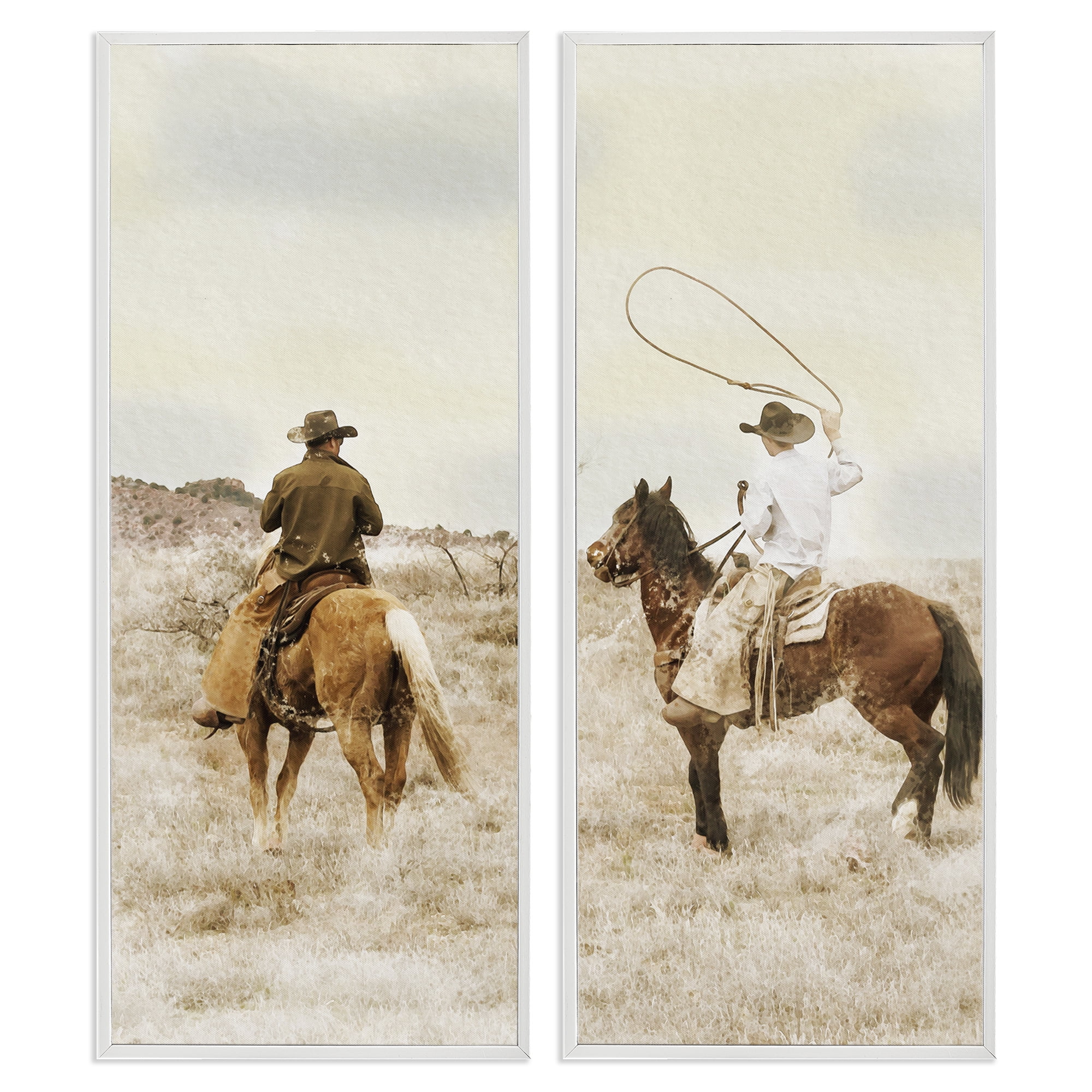 Stupell Industries Wrangling Cowboy Duo 2 Piece White Framed Giclee Art Set, design by Marcus Prime