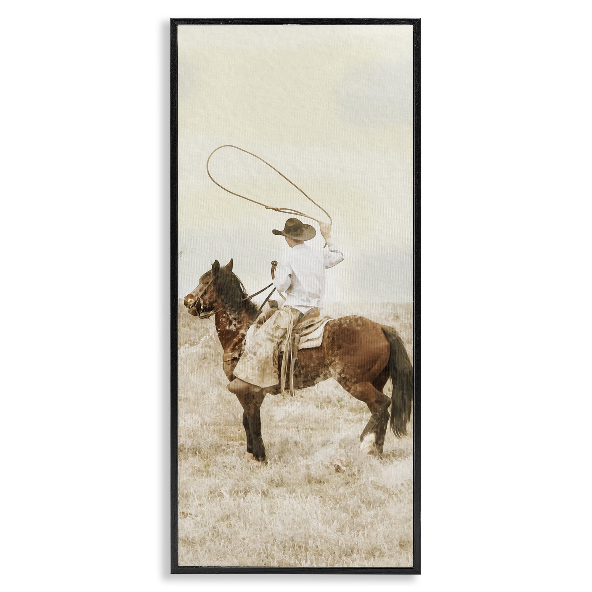 Stupell Industries Wrangling Cowboy Lasso Black Framed Giclee Art, design by Marcus Prime