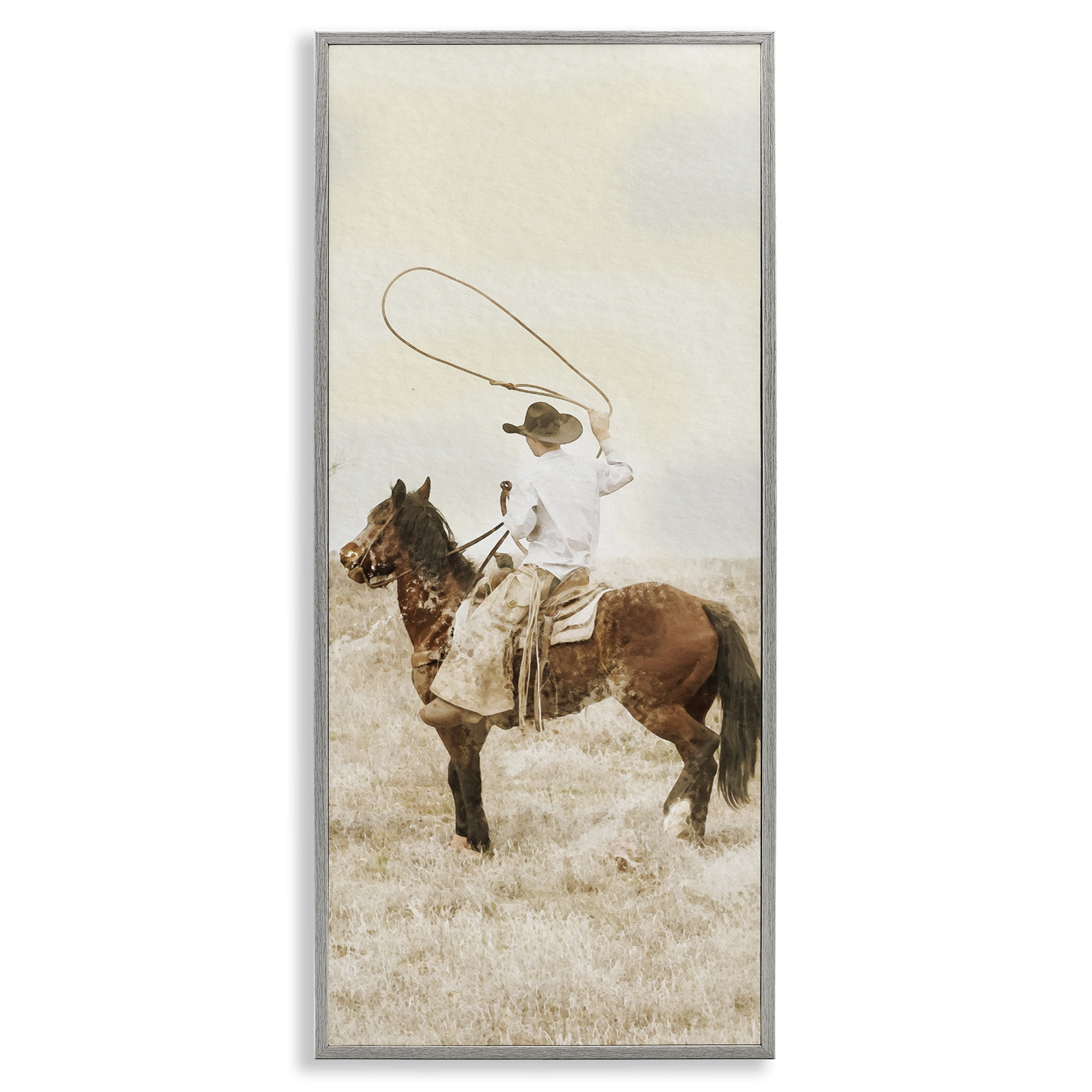 Stupell Industries Wrangling Cowboy Lasso Gray Framed Giclee Art, design by Marcus Prime