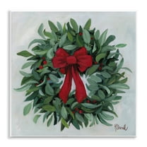 Stupell Industries Wreath with Red Bow Holiday Painting Unframed Art Prints Wall Art, 12 x 12