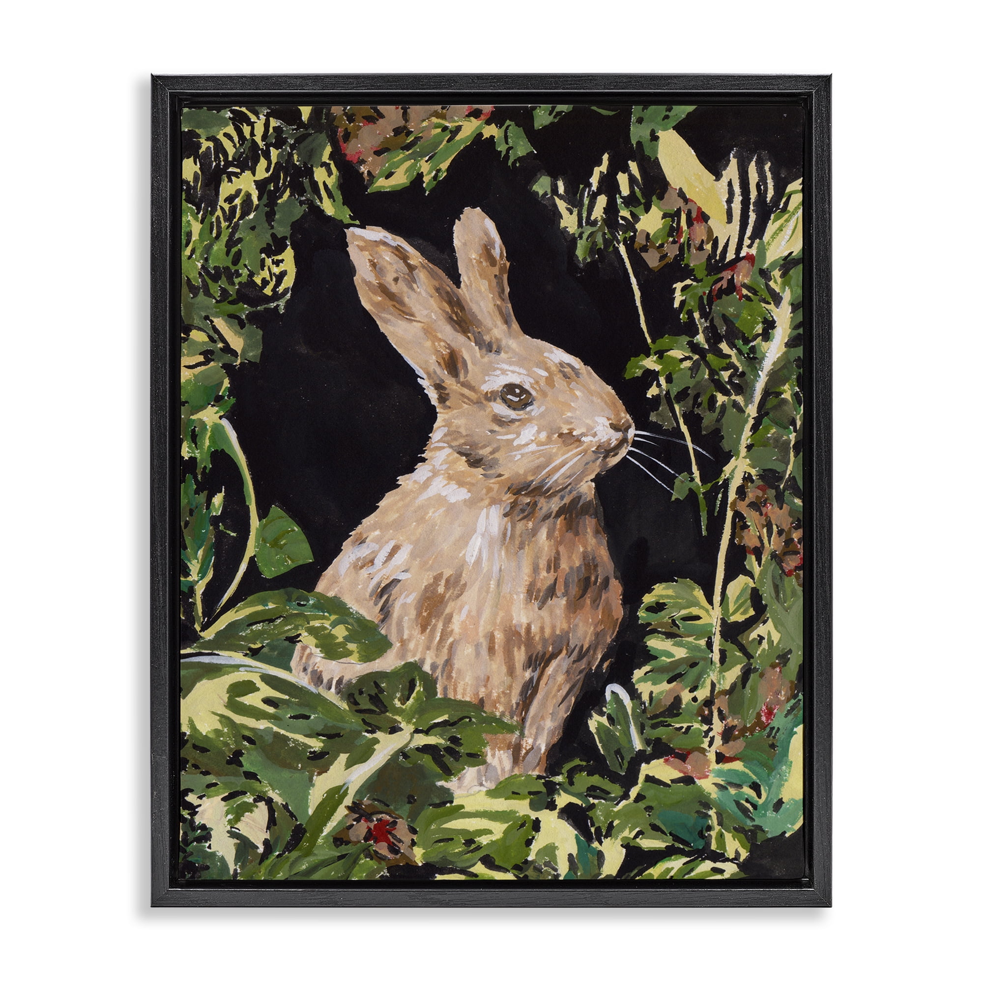 Stupell Industries Wreathed Botanicals Rabbit Black Framed Floater Canvas Wall Art, design by Melissa Wang