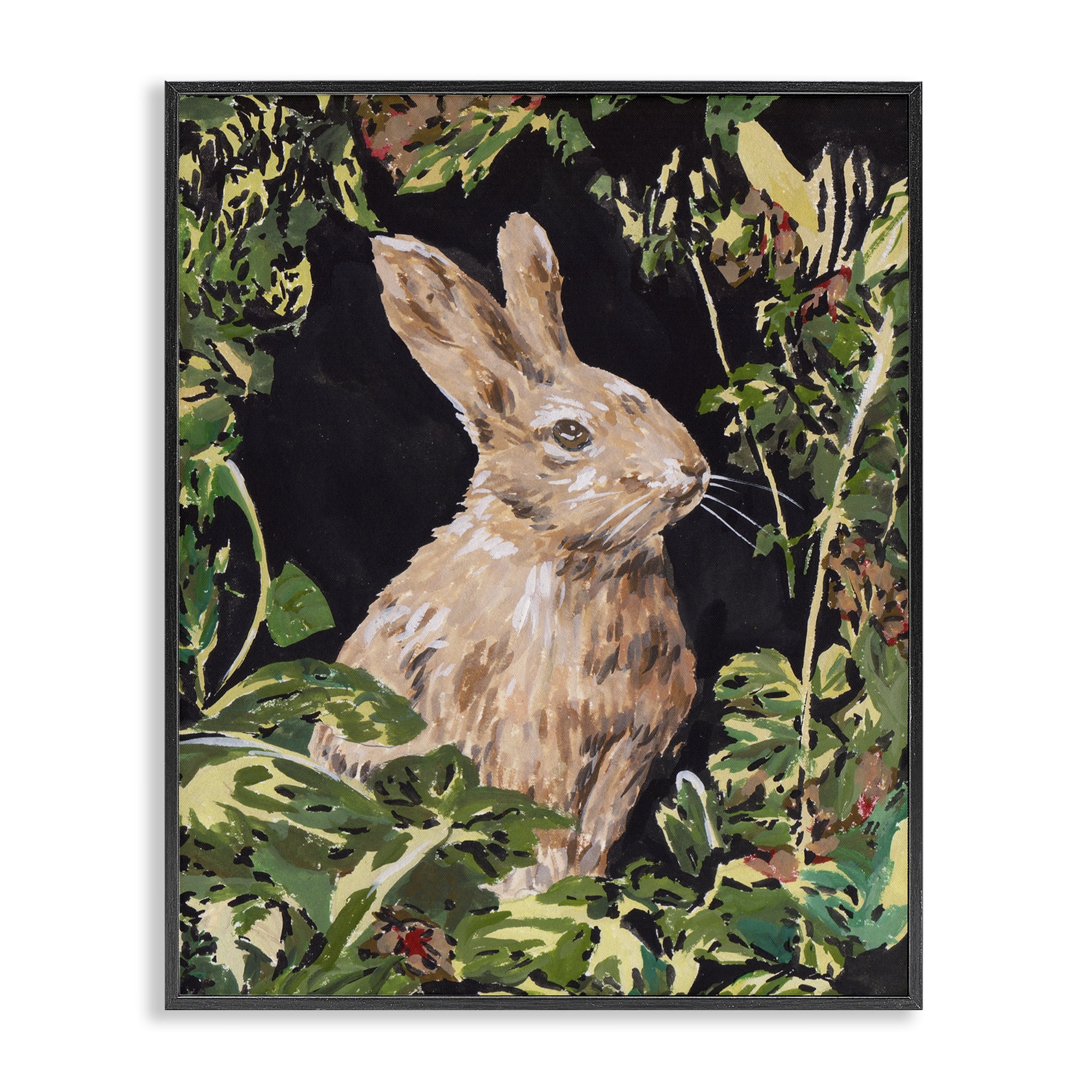 Stupell Industries Wreathed Botanicals Rabbit Black Framed Giclee Art, design by Melissa Wang