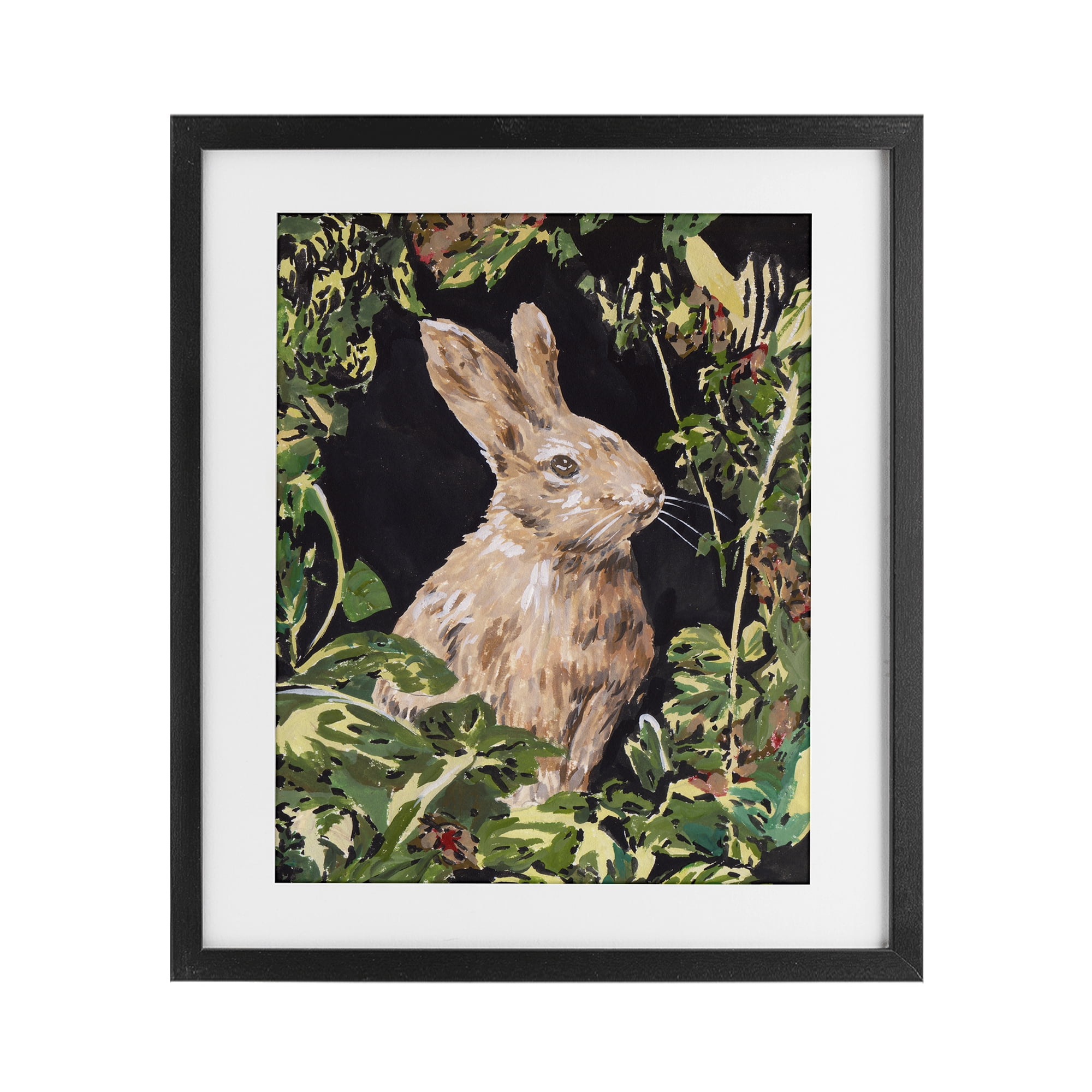 Stupell Industries Wreathed Botanicals Rabbit Black Framed Print Under Glass, design by Melissa Wang
