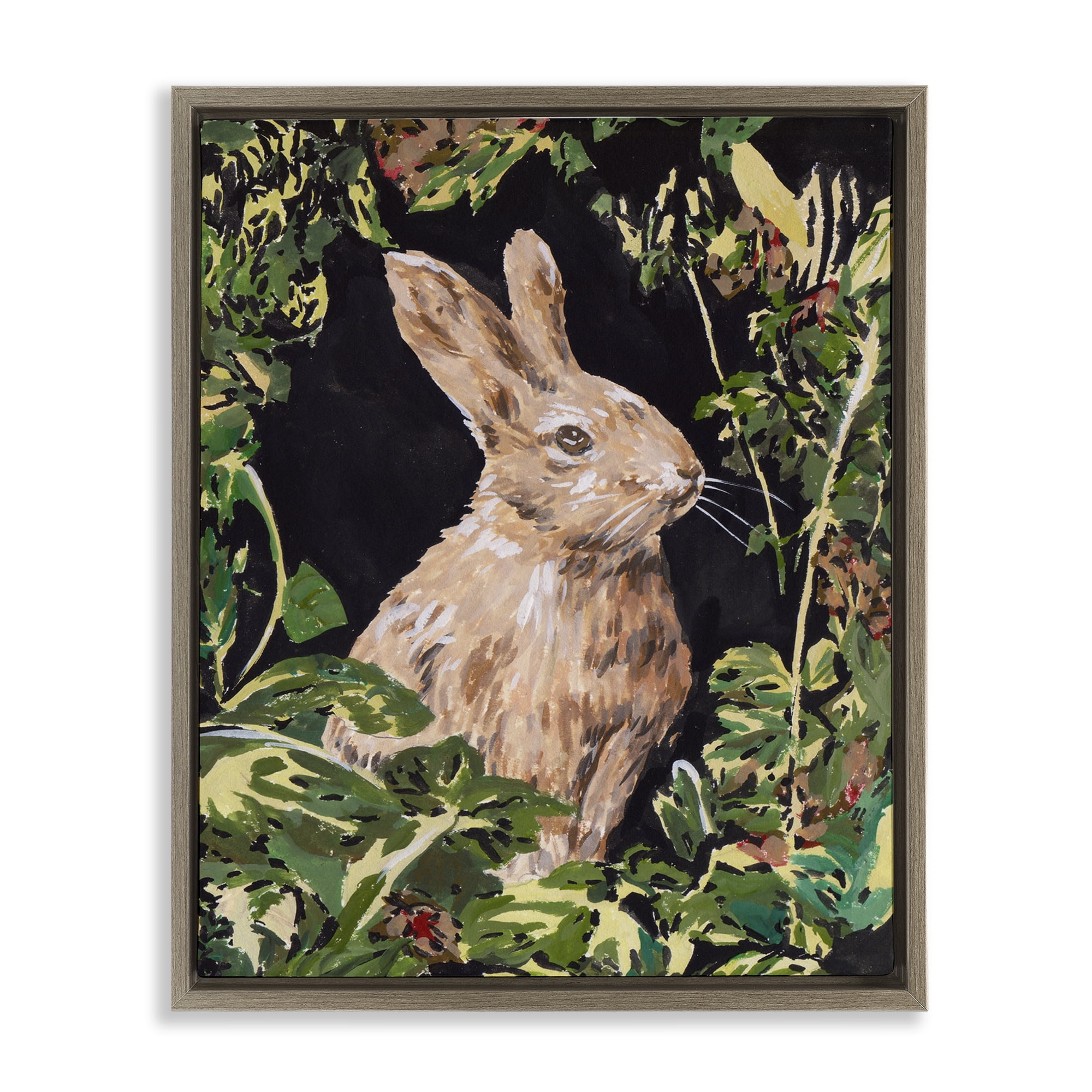 Stupell Industries Wreathed Botanicals Rabbit Brown Framed Floater Canvas Wall Art, design by Melissa Wang