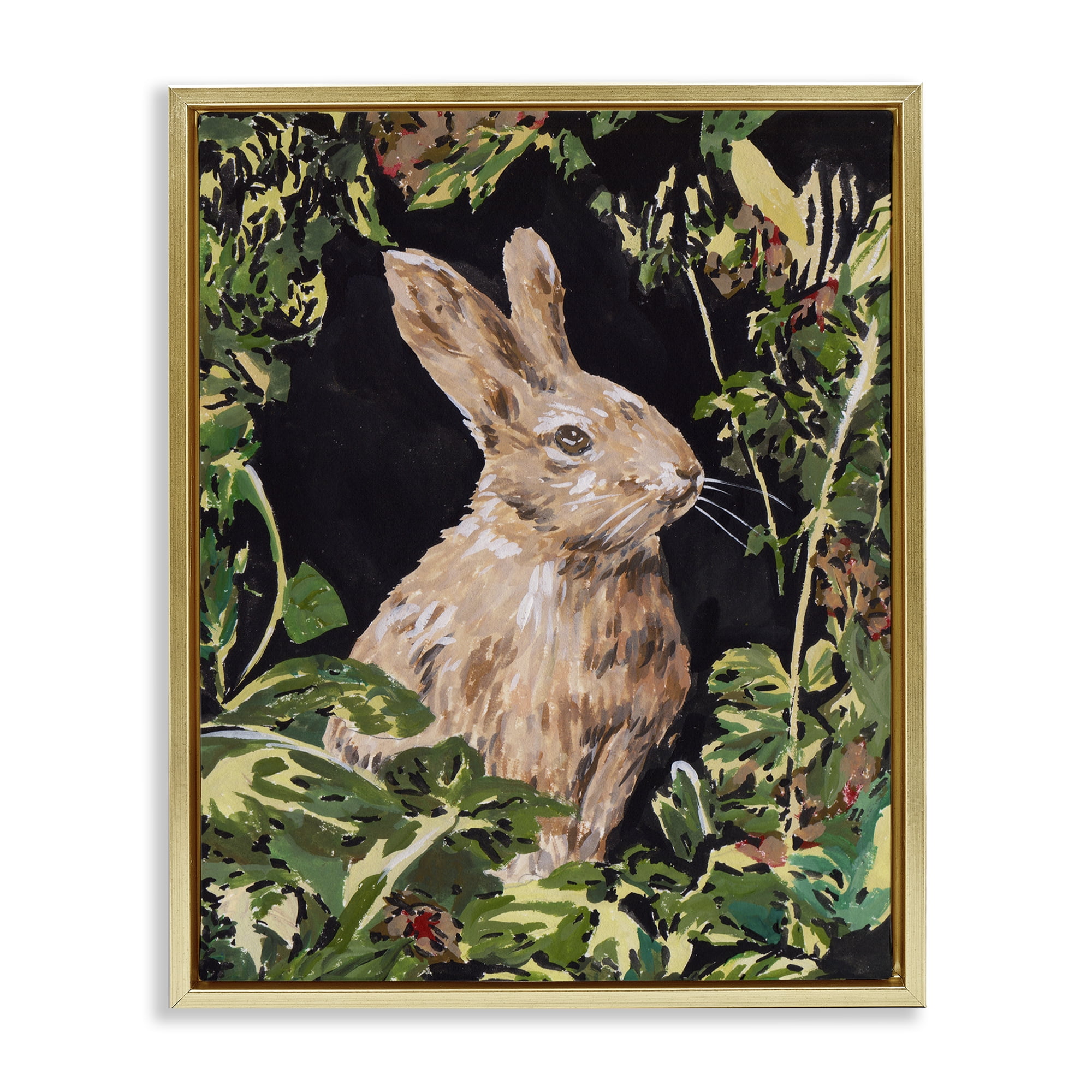 Stupell Industries Wreathed Botanicals Rabbit Gold Framed Floater Canvas Wall Art, design by Melissa Wang