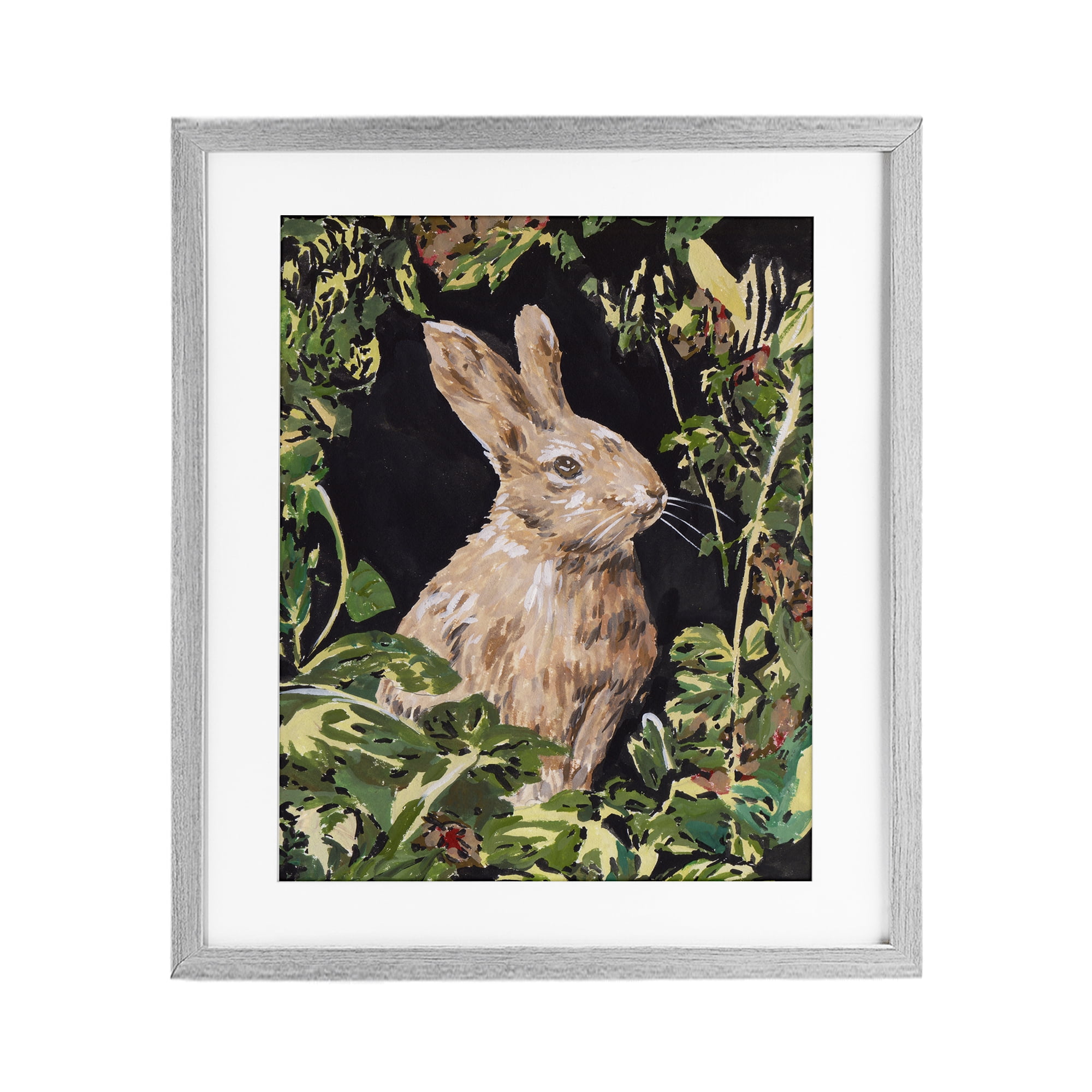 Stupell Industries Wreathed Botanicals Rabbit Gray Framed Print Under Glass, design by Melissa Wang