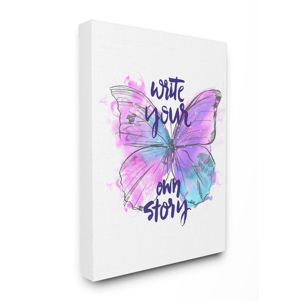 Stupell Industries Write Your Story Phrase Butterfly Wings Purple Design Canvas Wall Art Design by Jennifer Paxton Parker, 24" x 30"
