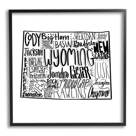 Stupell Industries Wyoming Cities Typography Map Graphic Art Black Framed Art Print Wall Art, Design by The Saturday Evening Post