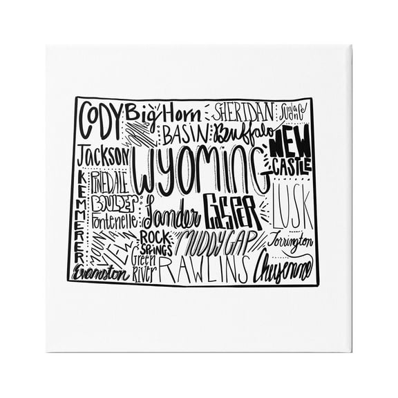 Stupell Industries Wyoming Cities Typography Map Graphic Art Gallery Wrapped Canvas Print Wall Art, Design by The Saturday Evening Post