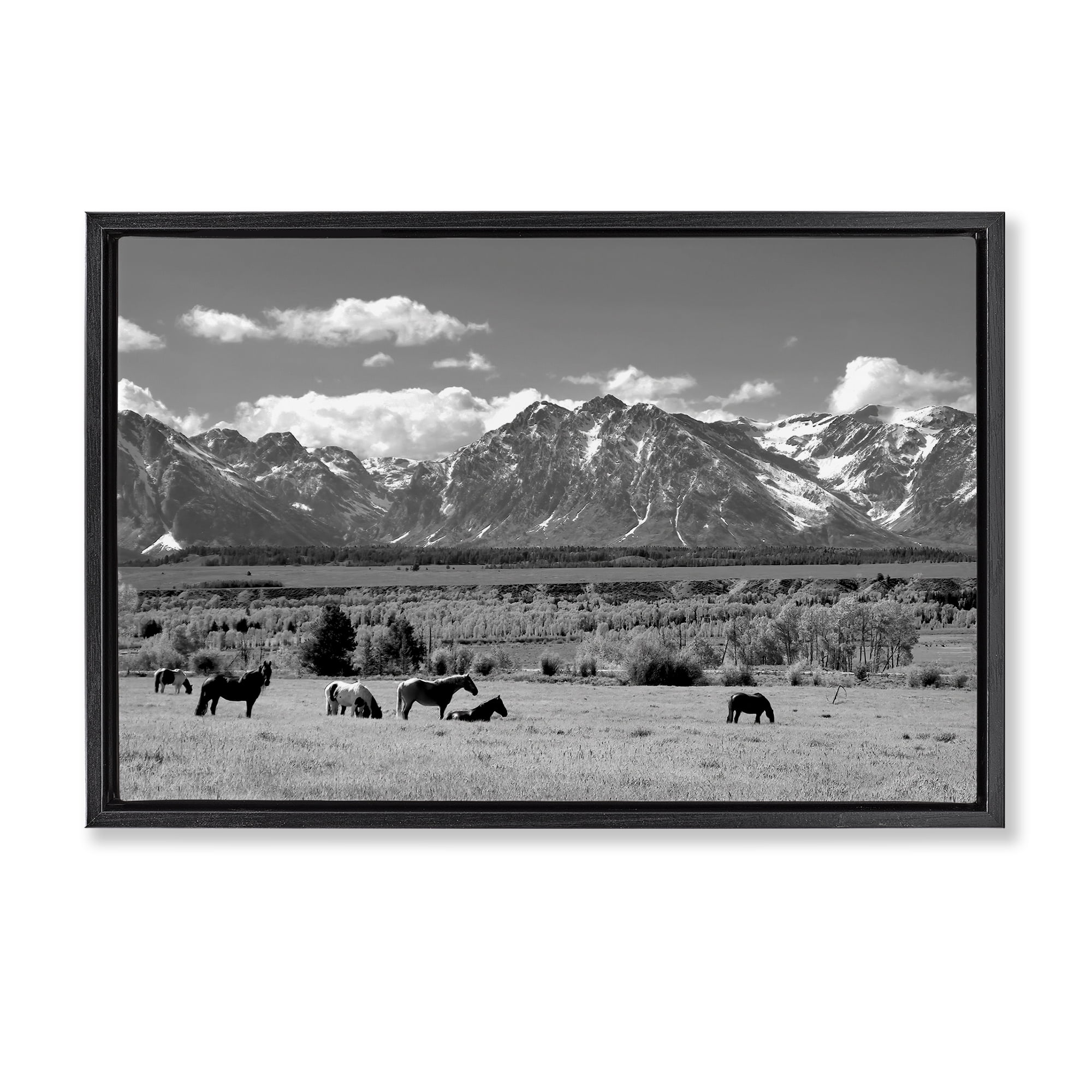 Stupell Industries Wyoming Ranch Horses Grazing Black Framed Floater Canvas Wall Art, design by Steve Toole
