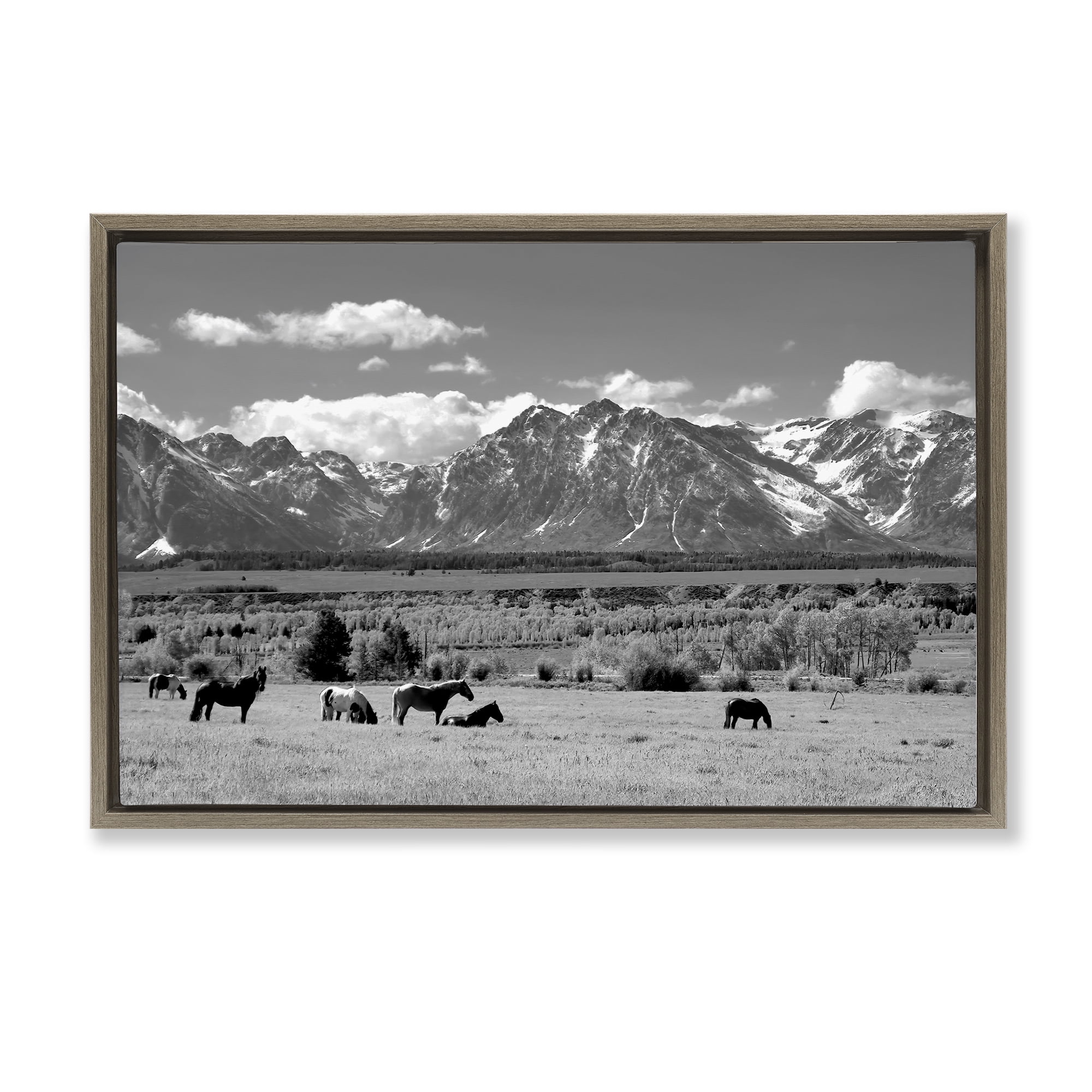 Stupell Industries Wyoming Ranch Horses Grazing Brown Framed Floater Canvas Wall Art, design by Steve Toole