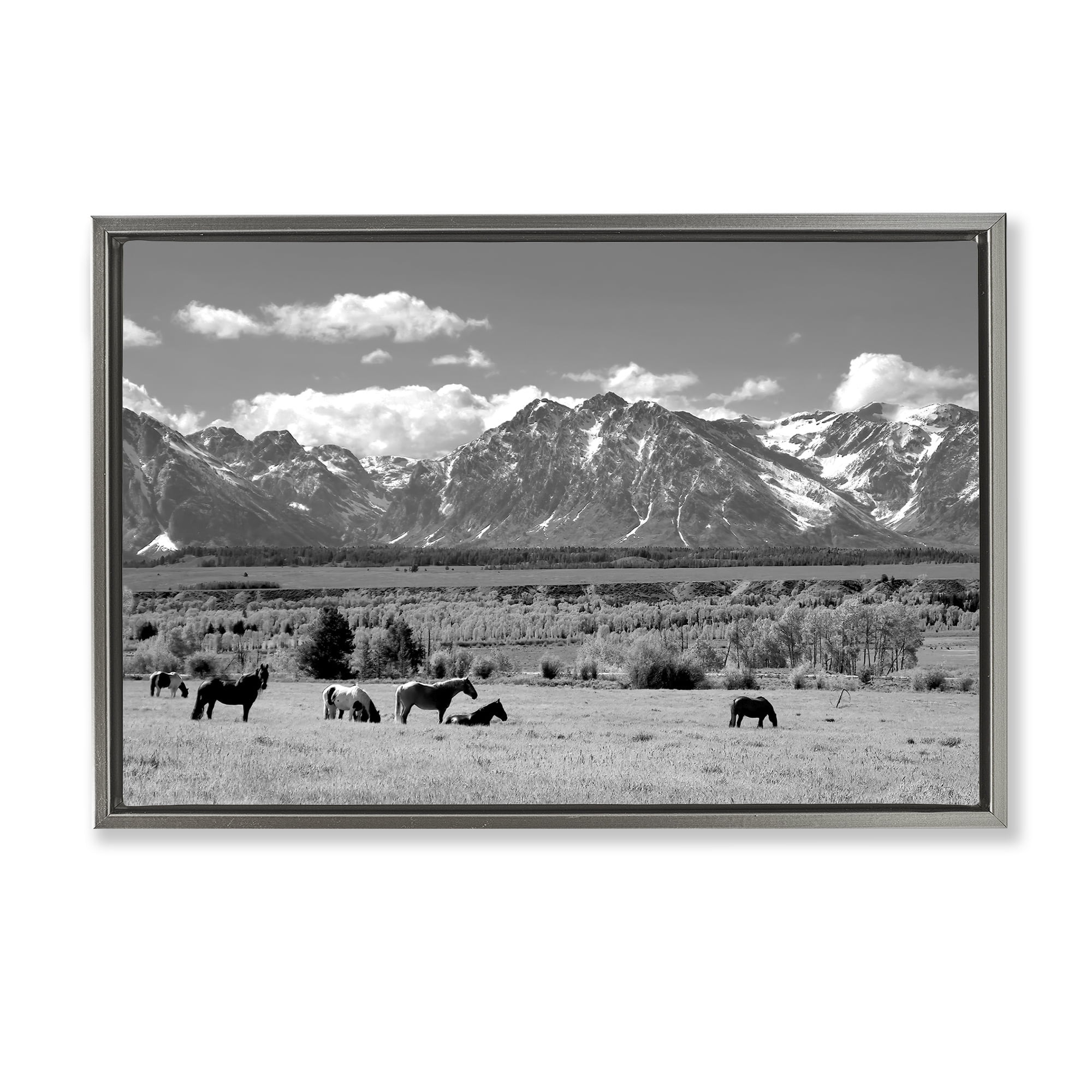 Stupell Industries Wyoming Ranch Horses Grazing Gray Framed Floater Canvas Wall Art, design by Steve Toole