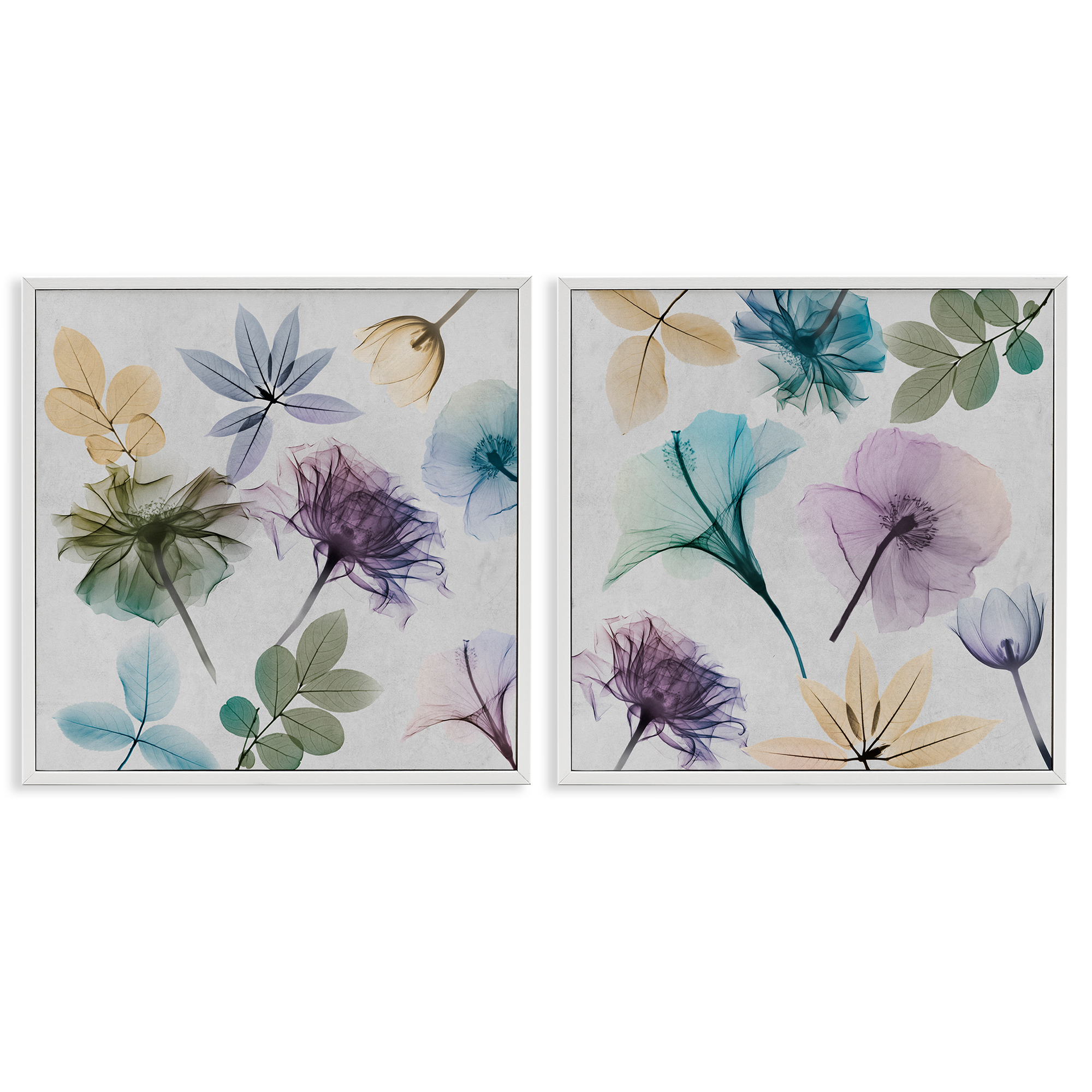 Stupell Industries X-Ray Floral Collage Plants & Flowers Painting White Framed Art Print Wall Art, 17 x 17, Set of 2