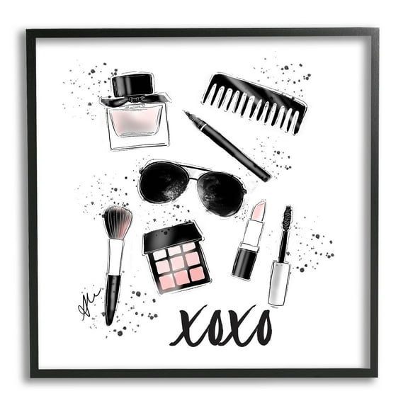 Stupell Industries XOXO Glam Cosmetics Makeup Graphic Art Black Framed Art Print Wall Art, Design by Alison Petrie