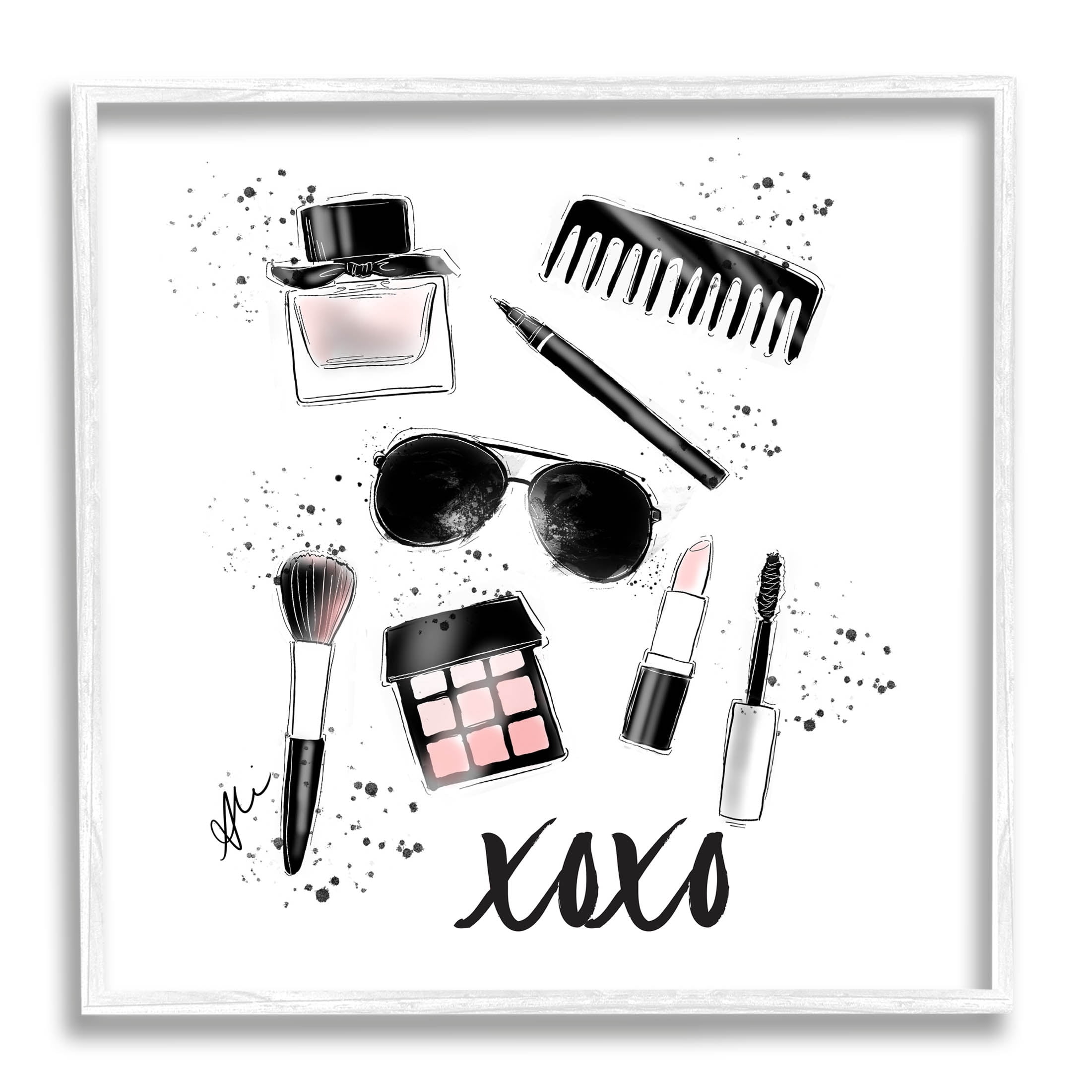 Stupell Industries XOXO Glam Cosmetics Makeup Graphic Art White Framed Art Print Wall Art, Design by Alison Petrie