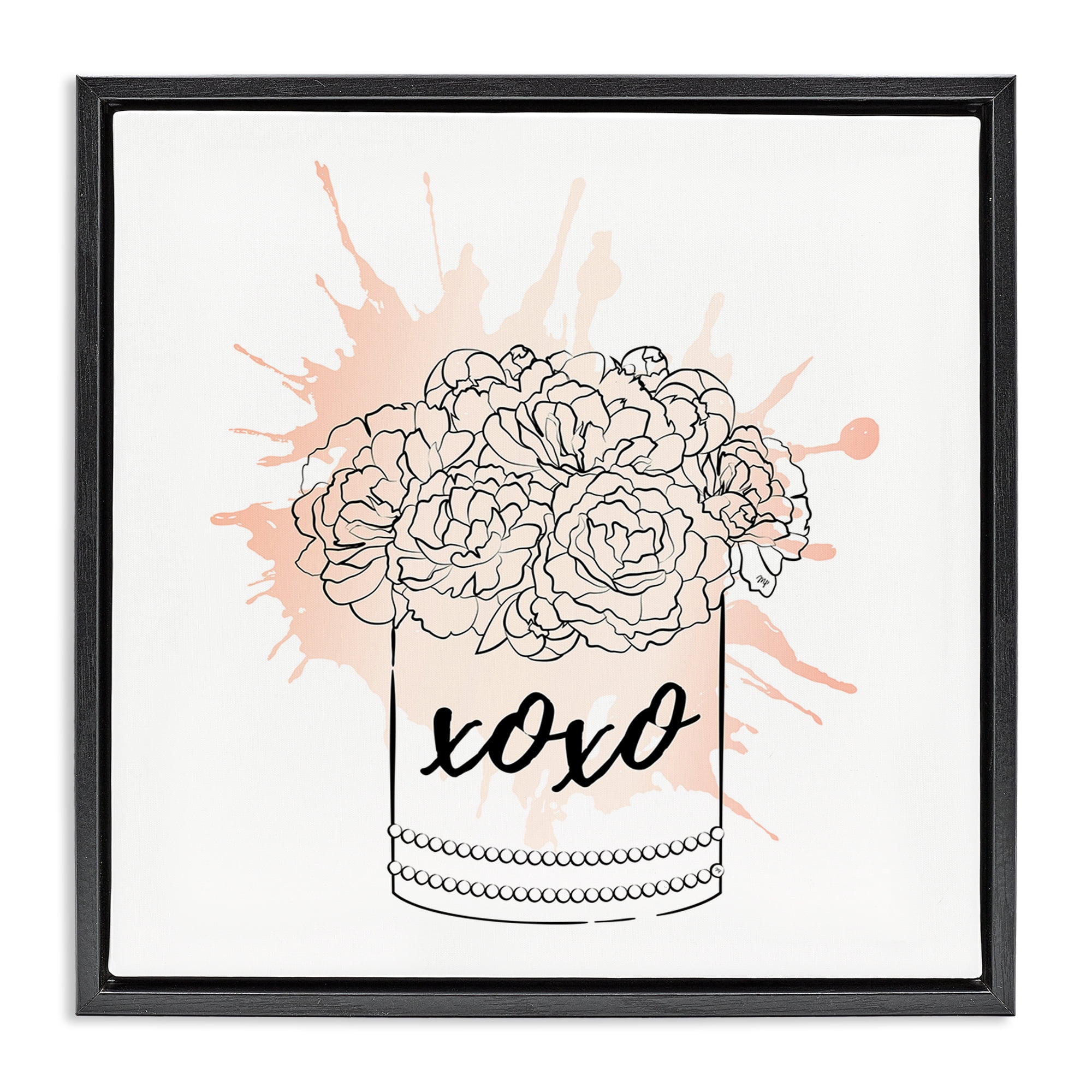 Stupell Industries XOXO Pastel Flowers Botanical & Floral Painting Black Floater Framed Art Print Wall Art, 18 x 18