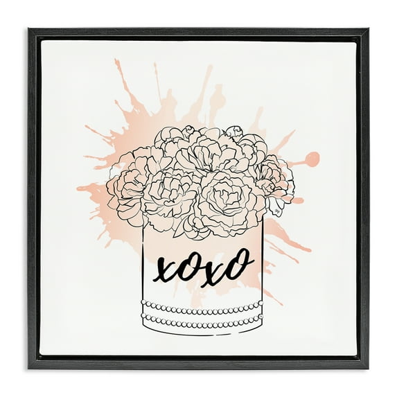 Stupell Industries XOXO Pastel Flowers Botanical & Floral Painting Black Floater Framed Art Print Wall Art, 25 x 25