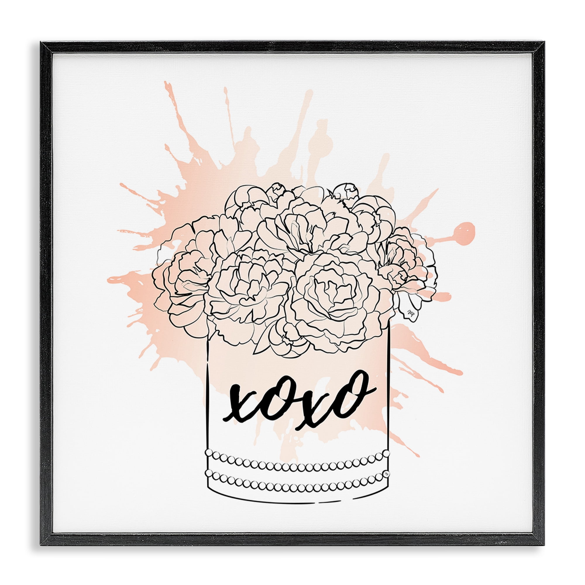 Stupell Industries XOXO Pastel Flowers Botanical & Floral Painting Black Framed Art Print Wall Art, 24 x 24