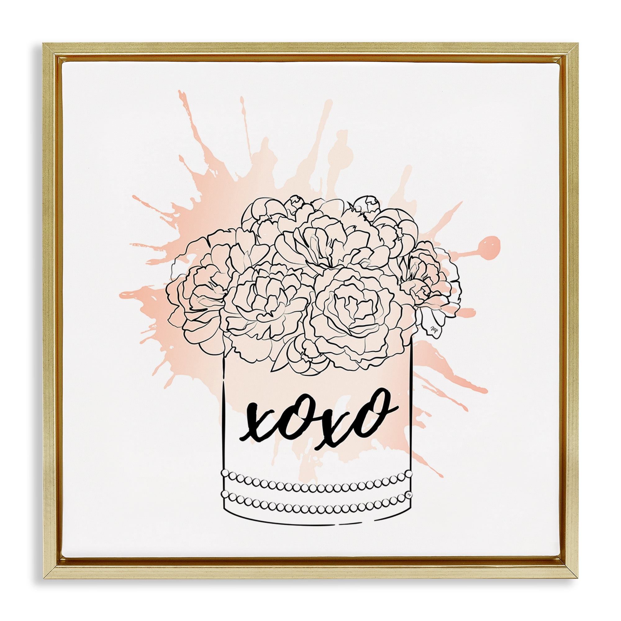 Stupell Industries XOXO Pastel Flowers Botanical & Floral Painting Gold Floater Framed Art Print Wall Art, 18 x 18