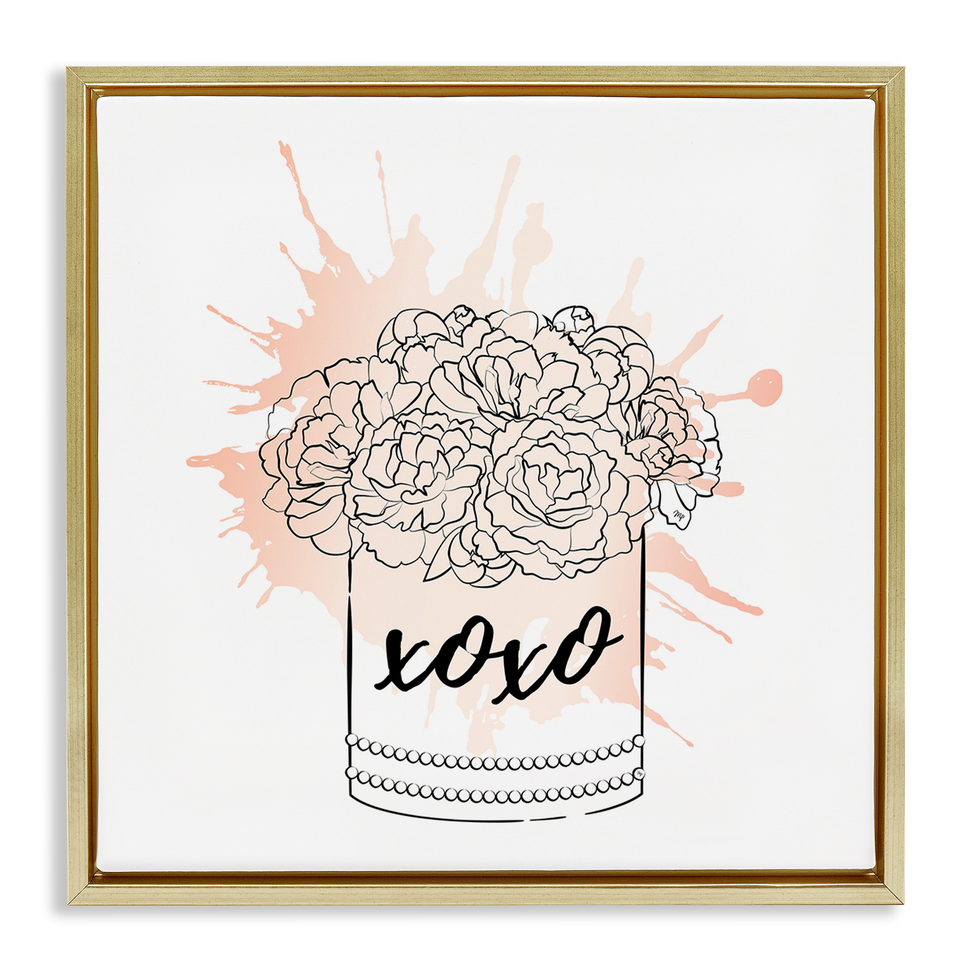Stupell Industries XOXO Pastel Flowers Botanical & Floral Painting Gold Floater Framed Art Print Wall Art, 25 x 25