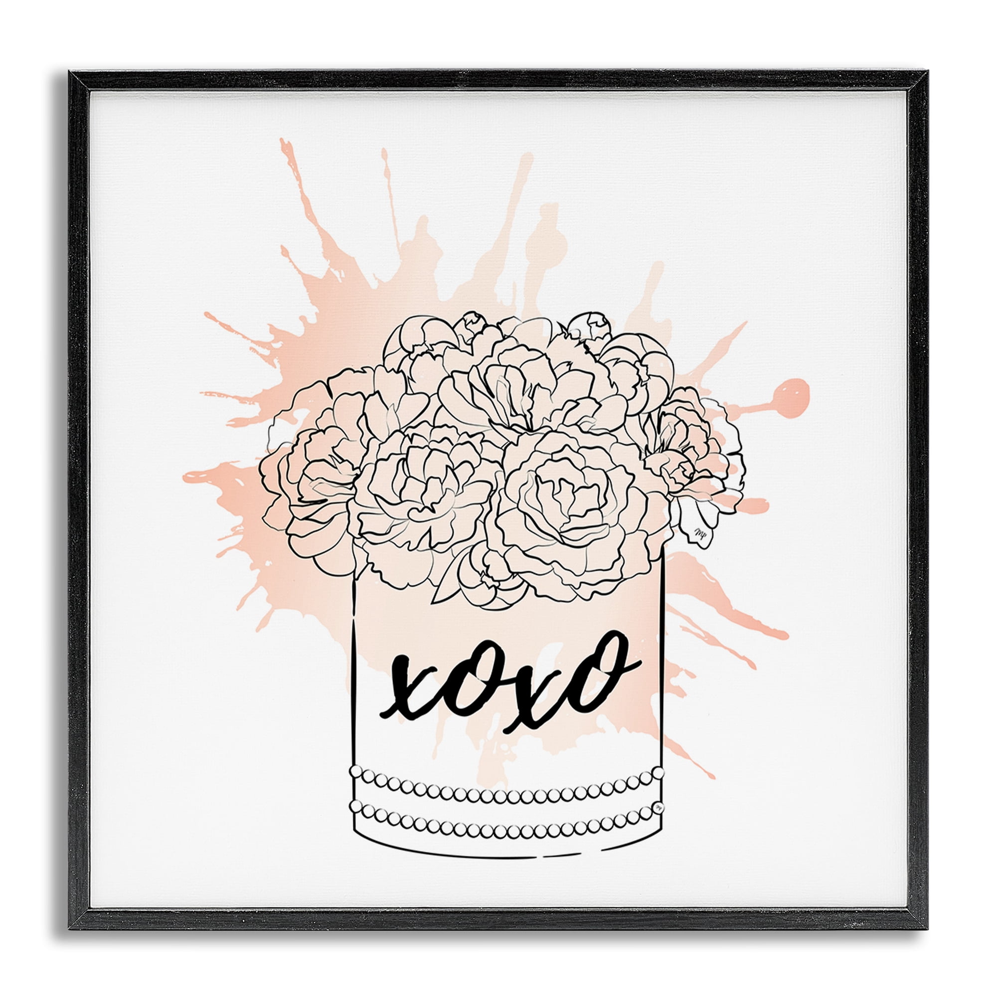 Stupell Industries XOXO Pastel Flowers Botanical & Floral Painting Gray Framed Art Print Wall Art, 17 x 17