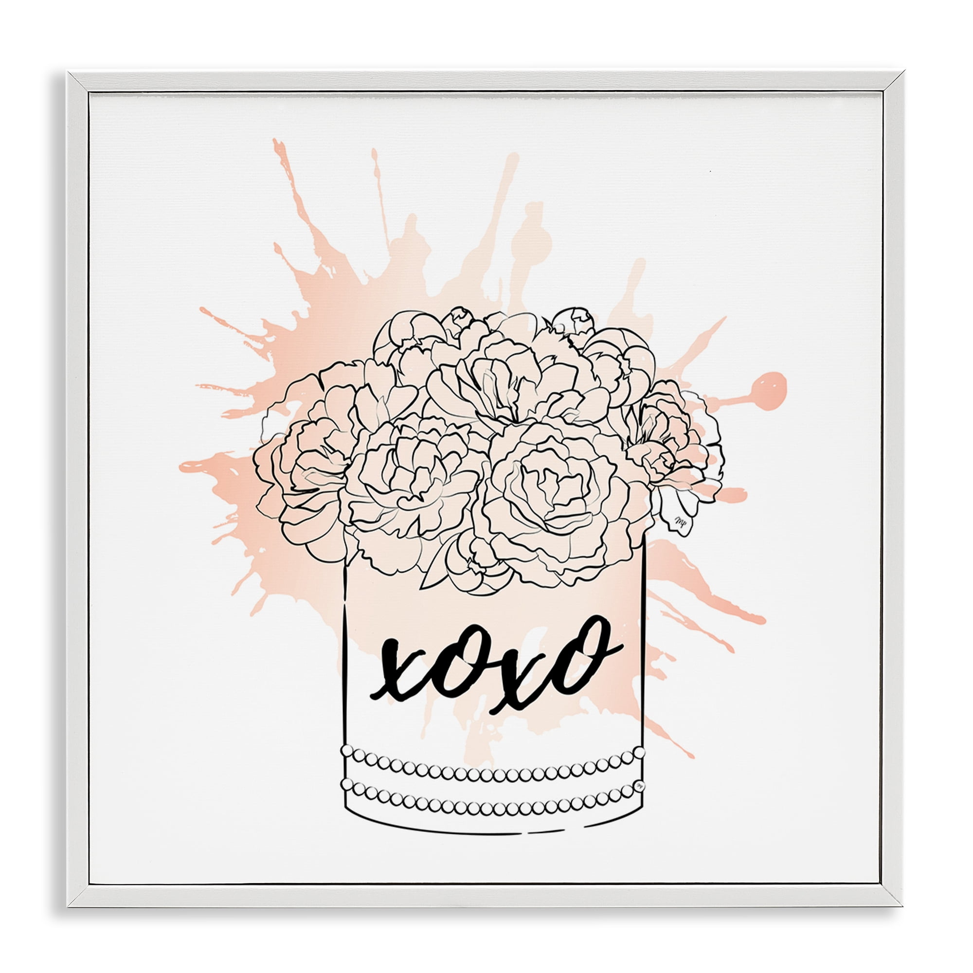 Stupell Industries XOXO Pastel Flowers Botanical & Floral Painting White Framed Art Print Wall Art, 24 x 24