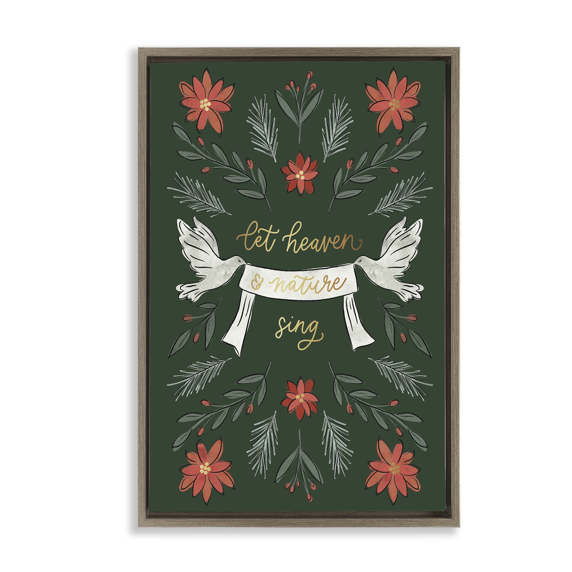 Stupell Industries Xmas Let Heaven Sing Holiday Painting Brown Floater Framed Canvas Art Prints Wall Art, 17 x 25