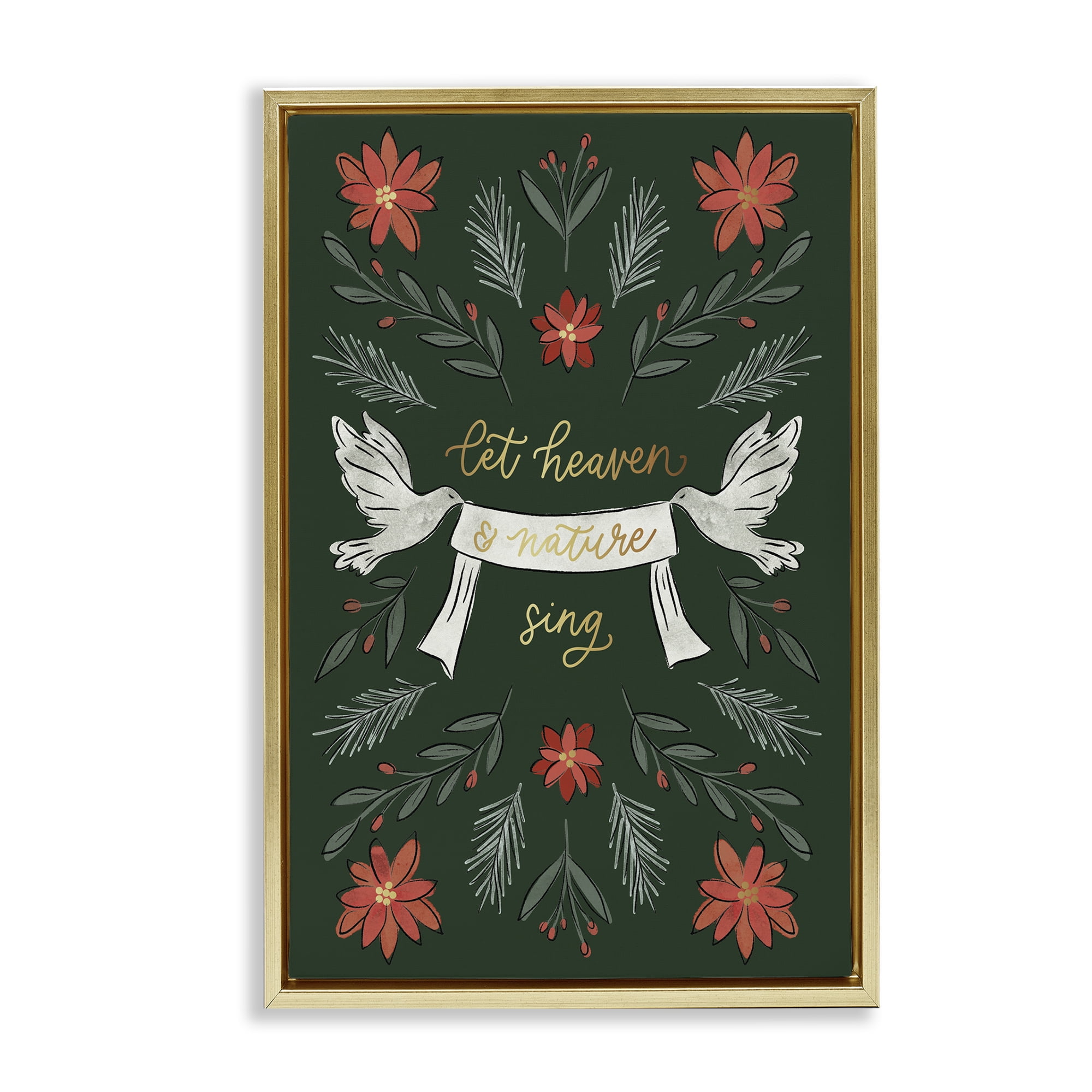 Stupell Industries Xmas Let Heaven Sing Holiday Painting Gold Floater Framed Canvas Art Prints Wall Art, 17 x 25