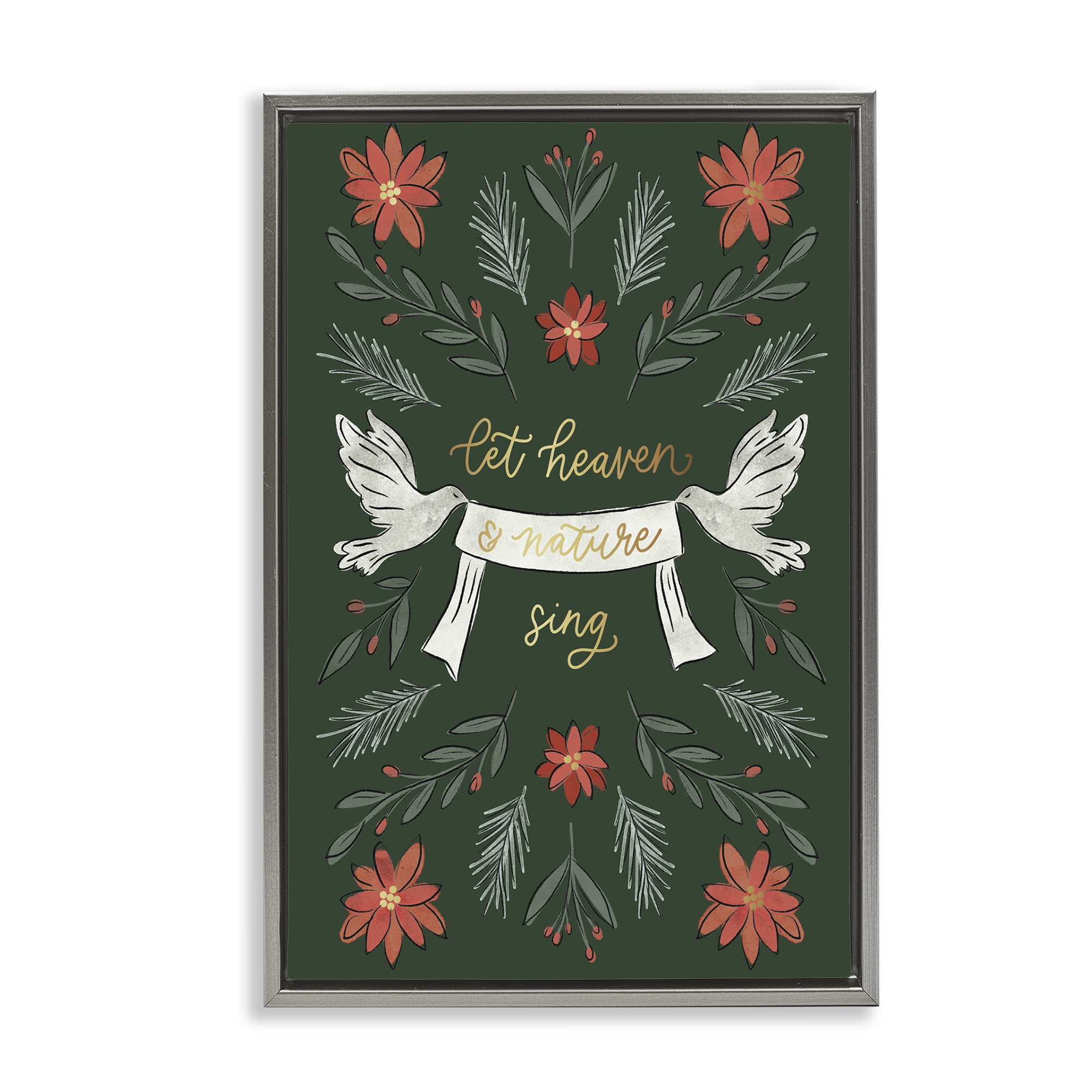 Stupell Industries Xmas Let Heaven Sing Holiday Painting Gray Floater Framed Canvas Art Prints Wall Art, 21 x 31