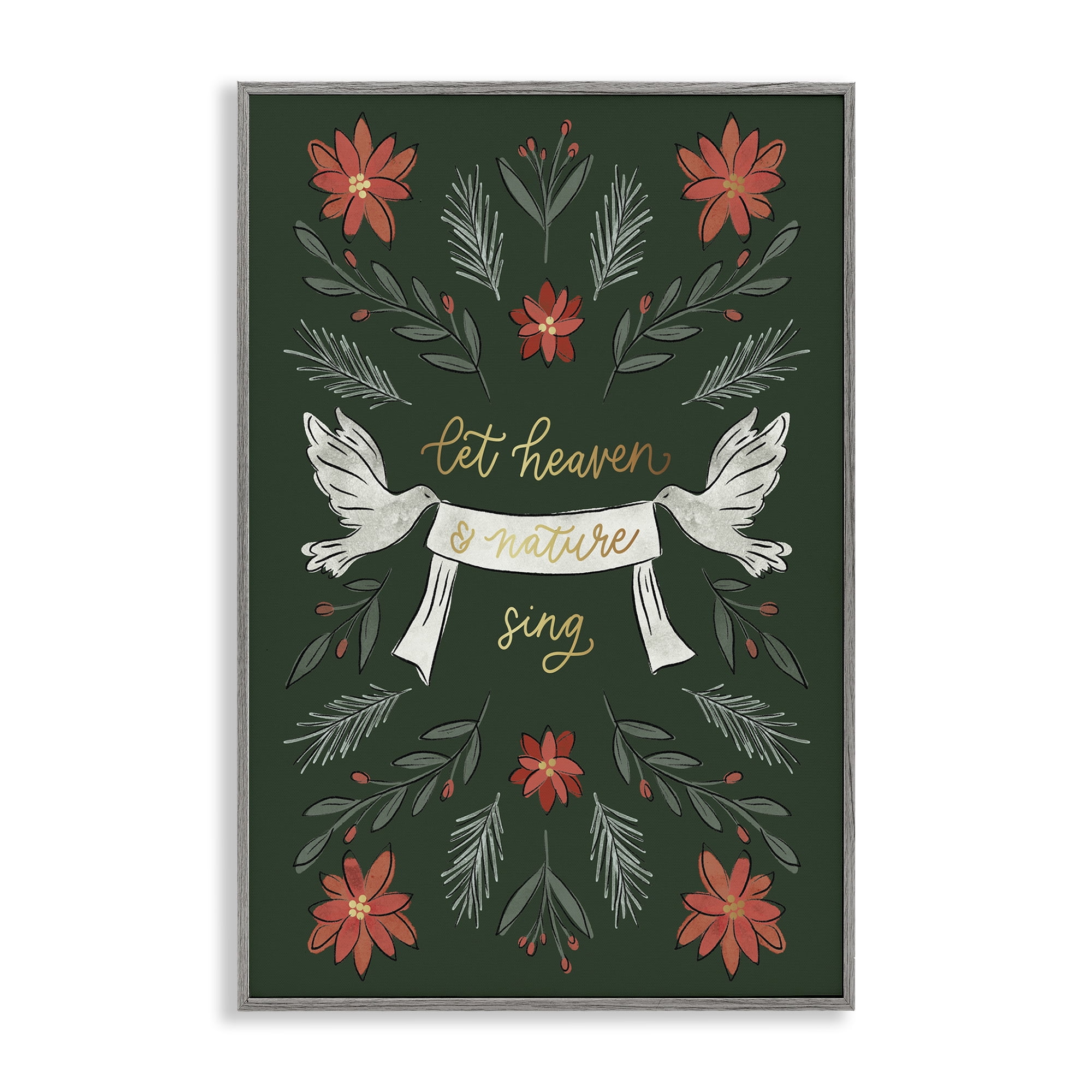Stupell Industries Xmas Let Heaven Sing Holiday Painting Gray Framed Art Prints Wall Art, 12 x 18