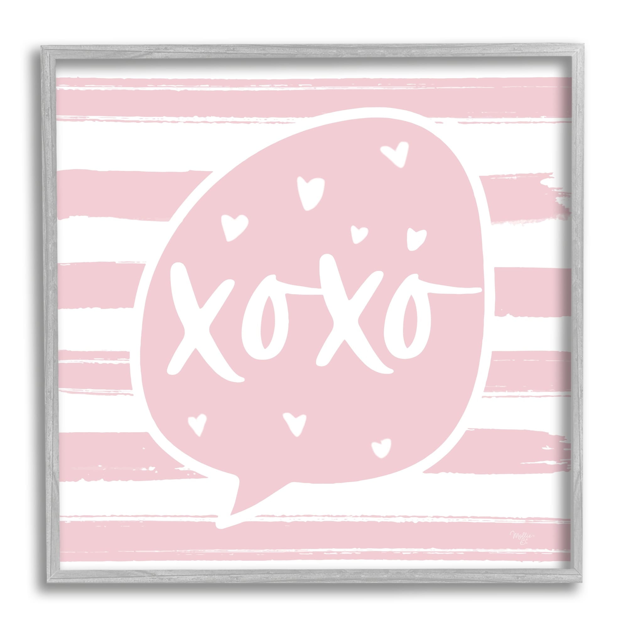 Stupell Industries Xoxo Speech Bubble Cute Striped Heart Pattern Graphic Art Gray Framed Art Print Wall Art, Design by Mollie B.