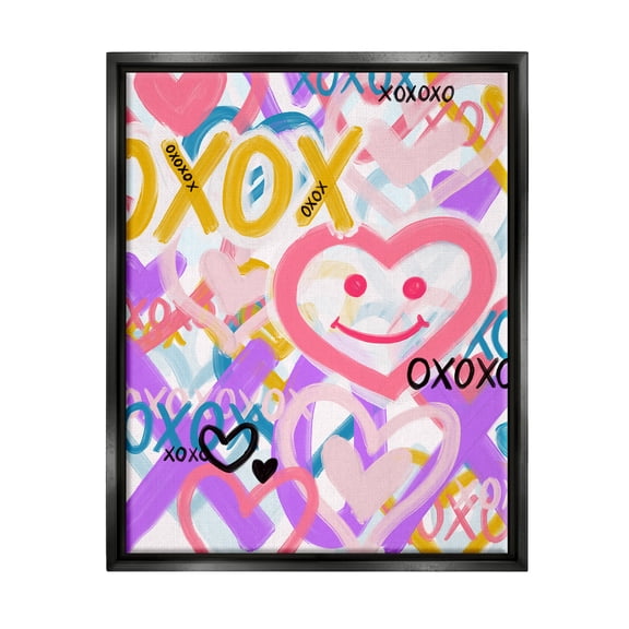 Stupell Industries Xoxo Urban Heart Shapes Abstract Painting Black Floater Framed Canvas Art Print Wall Art, 17 x 21