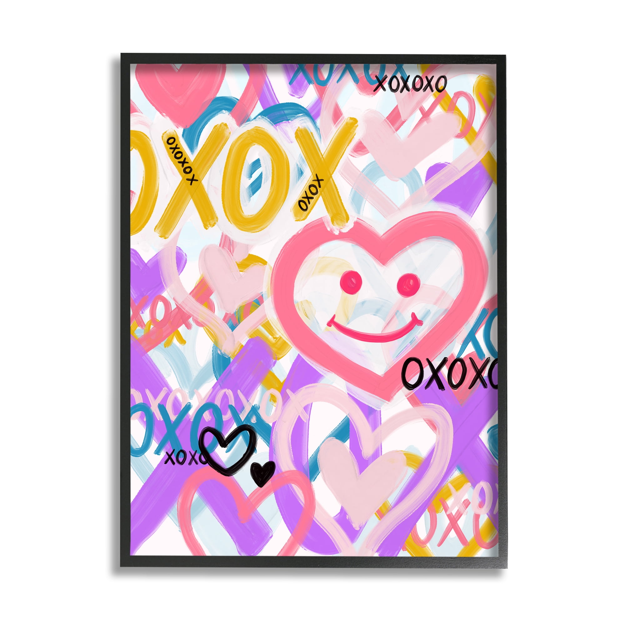 Stupell Industries Xoxo Urban Heart Shapes Abstract Painting Black Framed Art Print Wall Art, 11 x 14