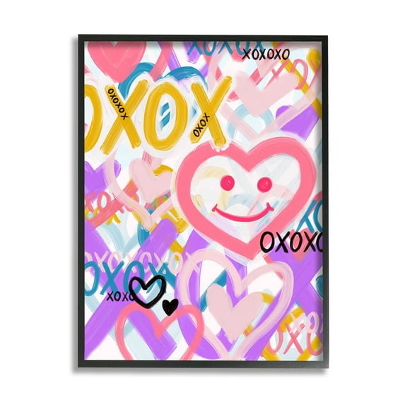 Stupell Industries Xoxo Urban Heart Shapes Abstract Painting Black Framed Art Print Wall Art, 16 x 20