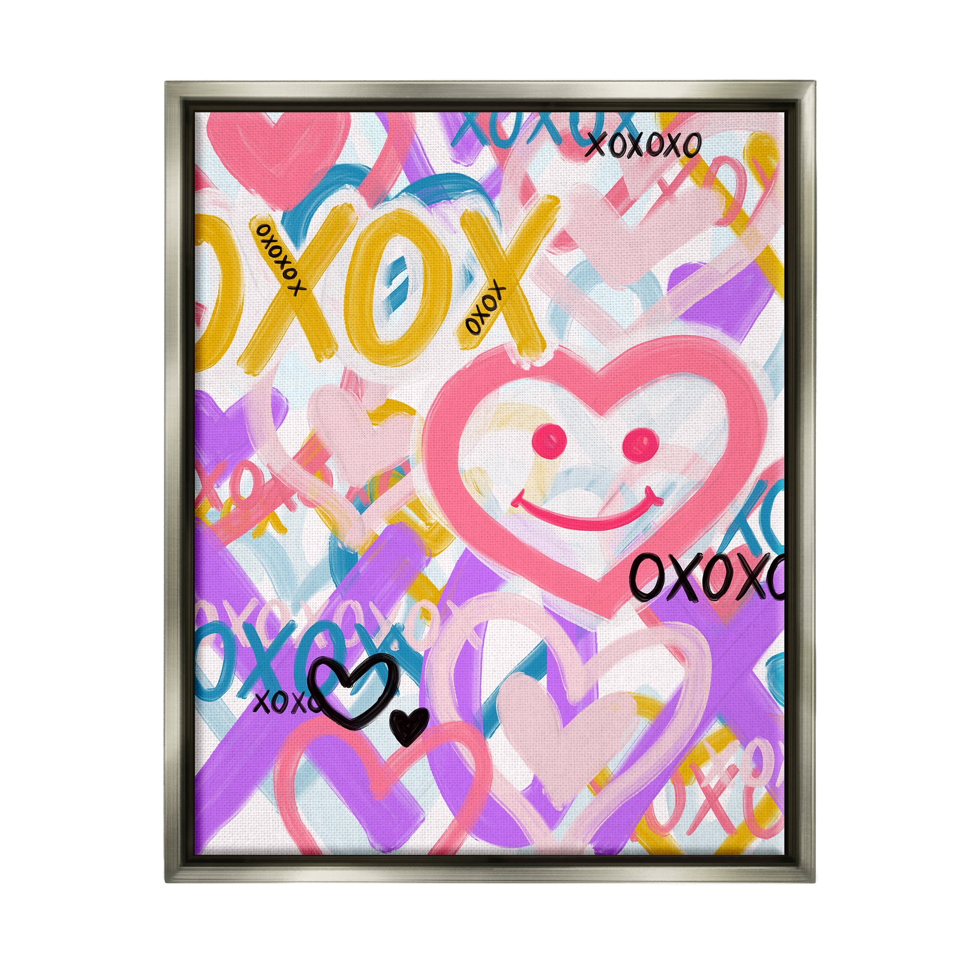 Stupell Industries Xoxo Urban Heart Shapes Abstract Painting Gray Floater Framed Canvas Art Print Wall Art, 17 x 21