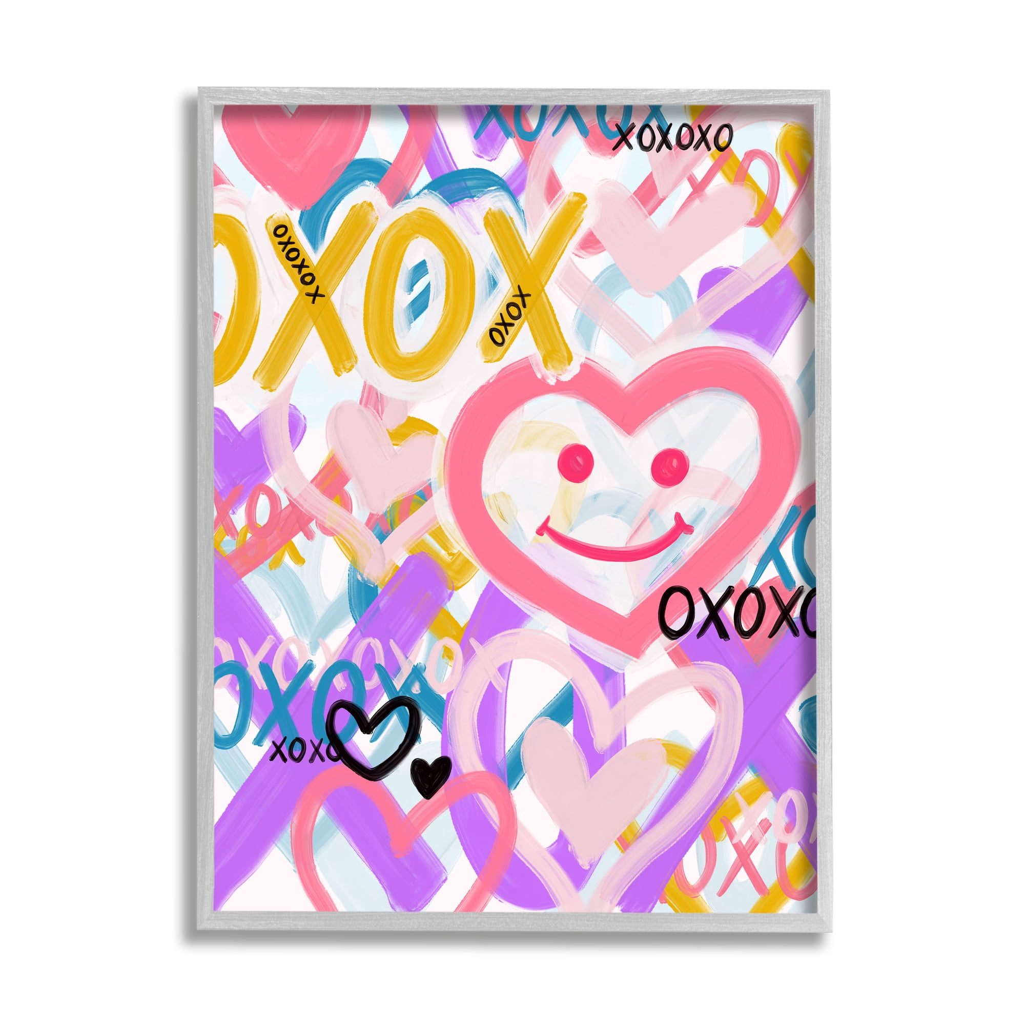 Stupell Industries Xoxo Urban Heart Shapes Abstract Painting Gray Framed Art Print Wall Art, 16 x 20