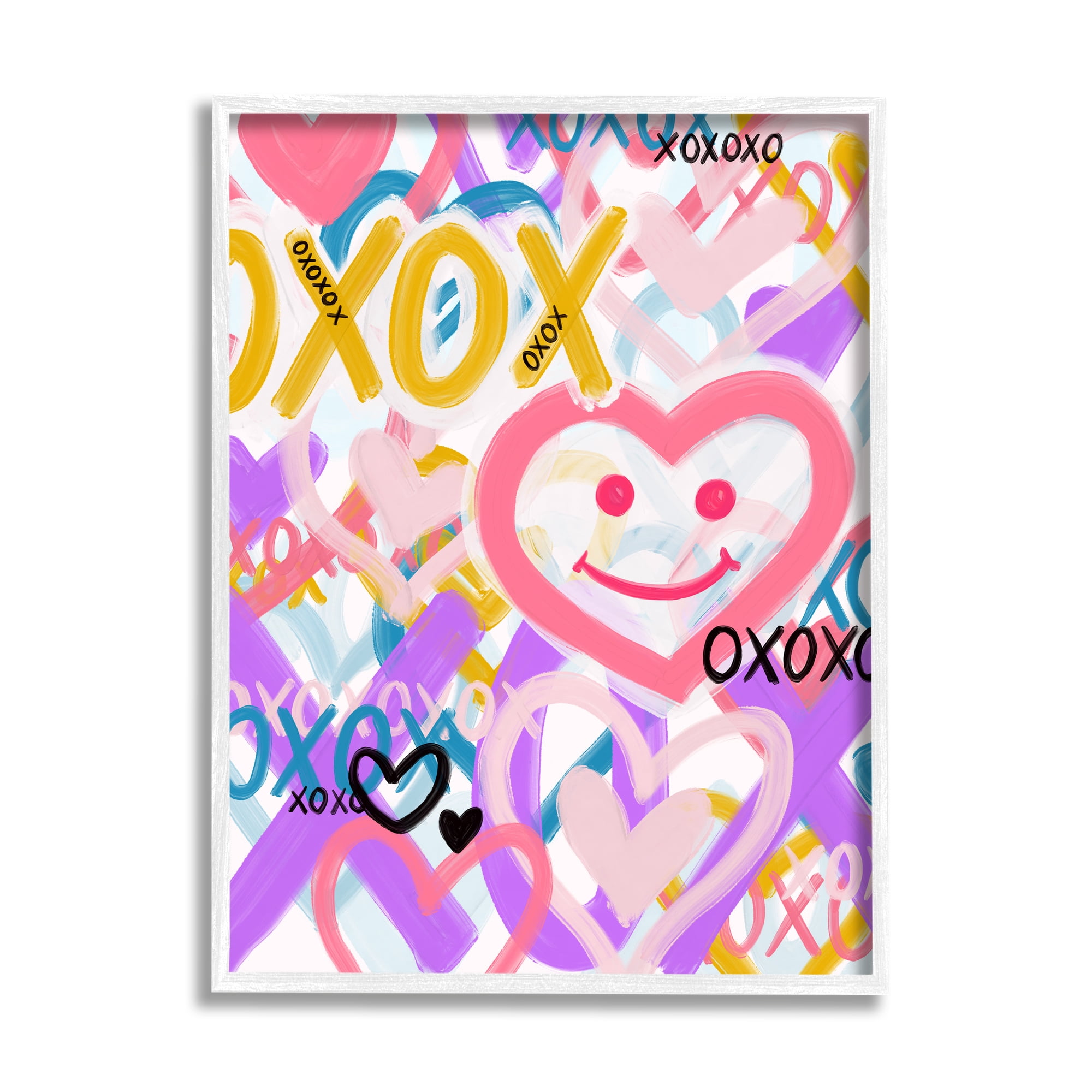 Stupell Industries Xoxo Urban Heart Shapes Abstract Painting White Framed Art Print Wall Art, 16 x 20