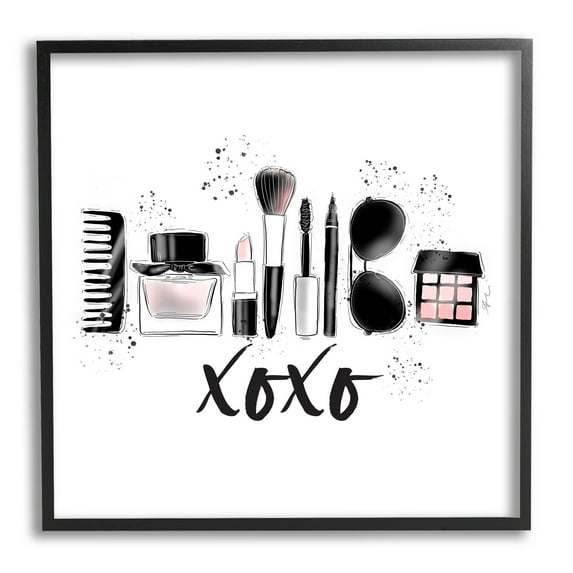 Stupell Industries Xoxo Various Glam Makeup Graphic Art Black Framed Art Print Wall Art, Design by Alison Petrie