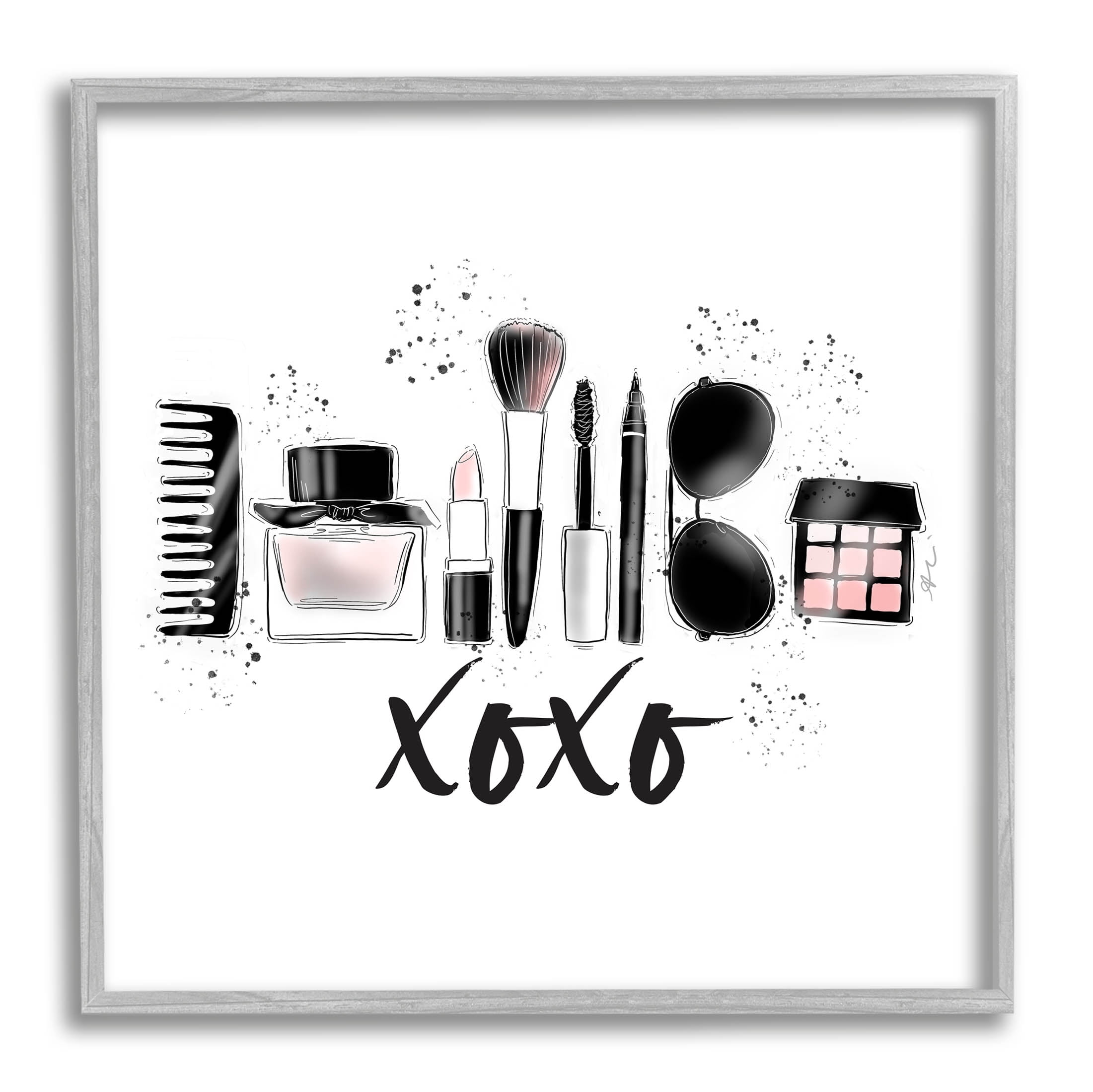 Stupell Industries Xoxo Various Glam Makeup Graphic Art Gray Framed Art Print Wall Art, Design by Alison Petrie