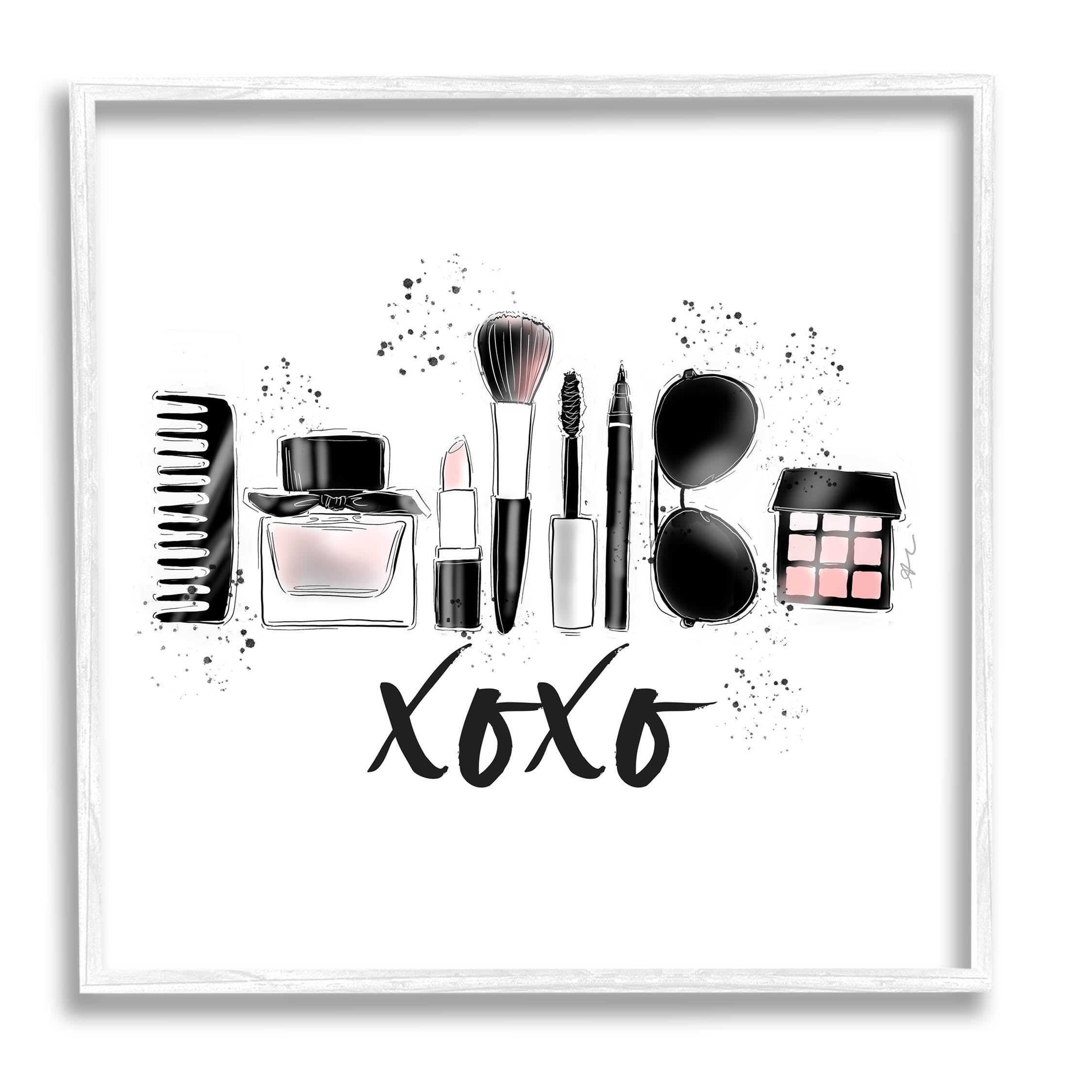 Stupell Industries Xoxo Various Glam Makeup Graphic Art White Framed Art Print Wall Art, Design by Alison Petrie