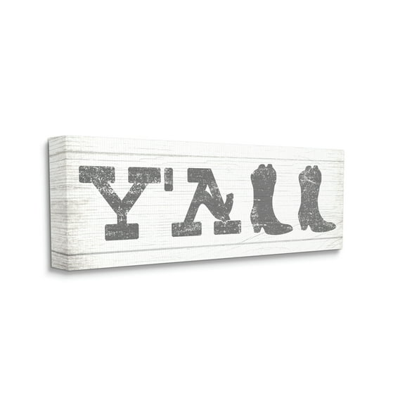 Stupell Industries Y'all Phrase Rural Cowboy Boot Typography Canvas Wall Art, 13 x 30, Design by Daphne Polselli