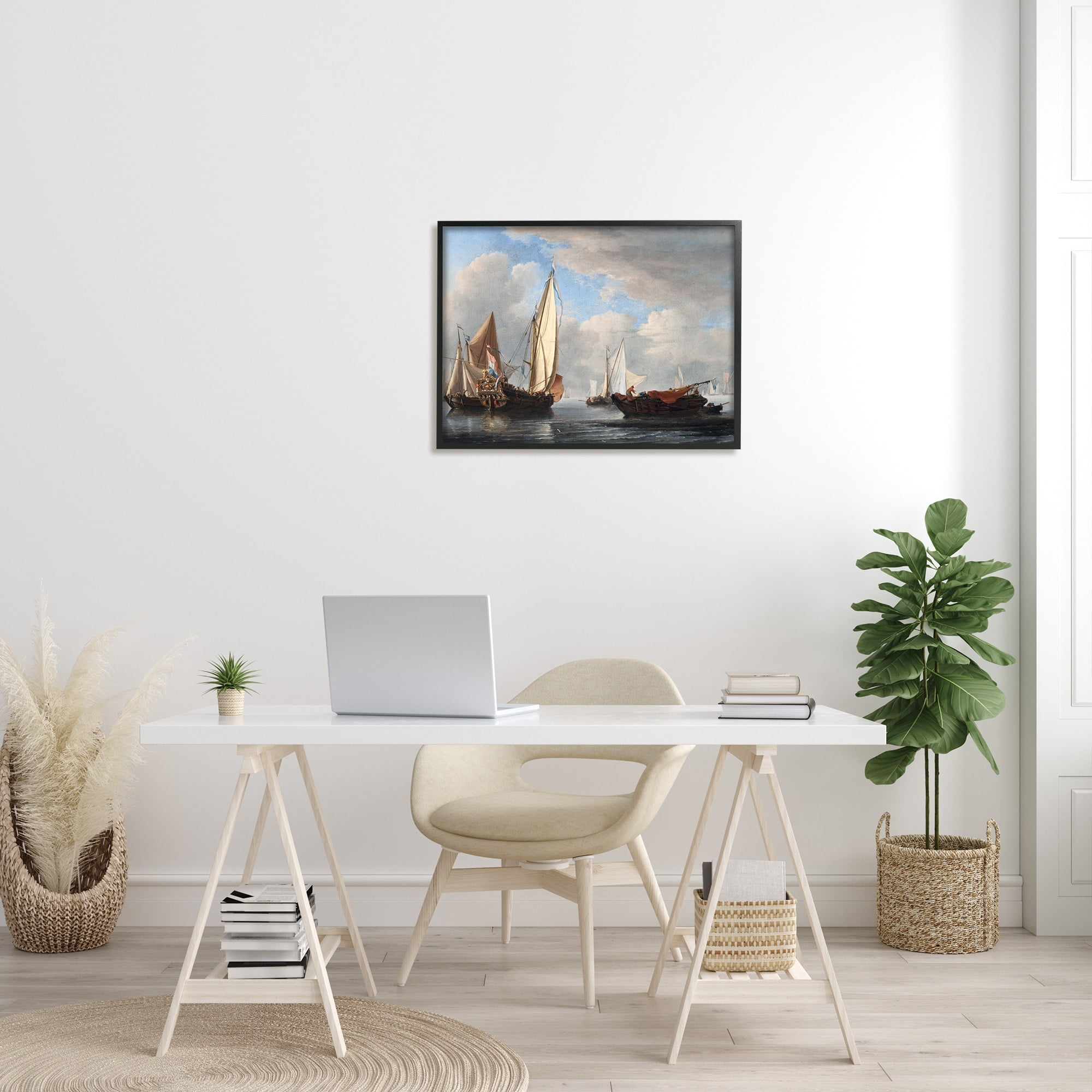 Stupell Industries Yacht and Other Vessels Willem van de Velde Classic Painting Painting Black Framed Art Print Wall Art, Design by one1000paintings