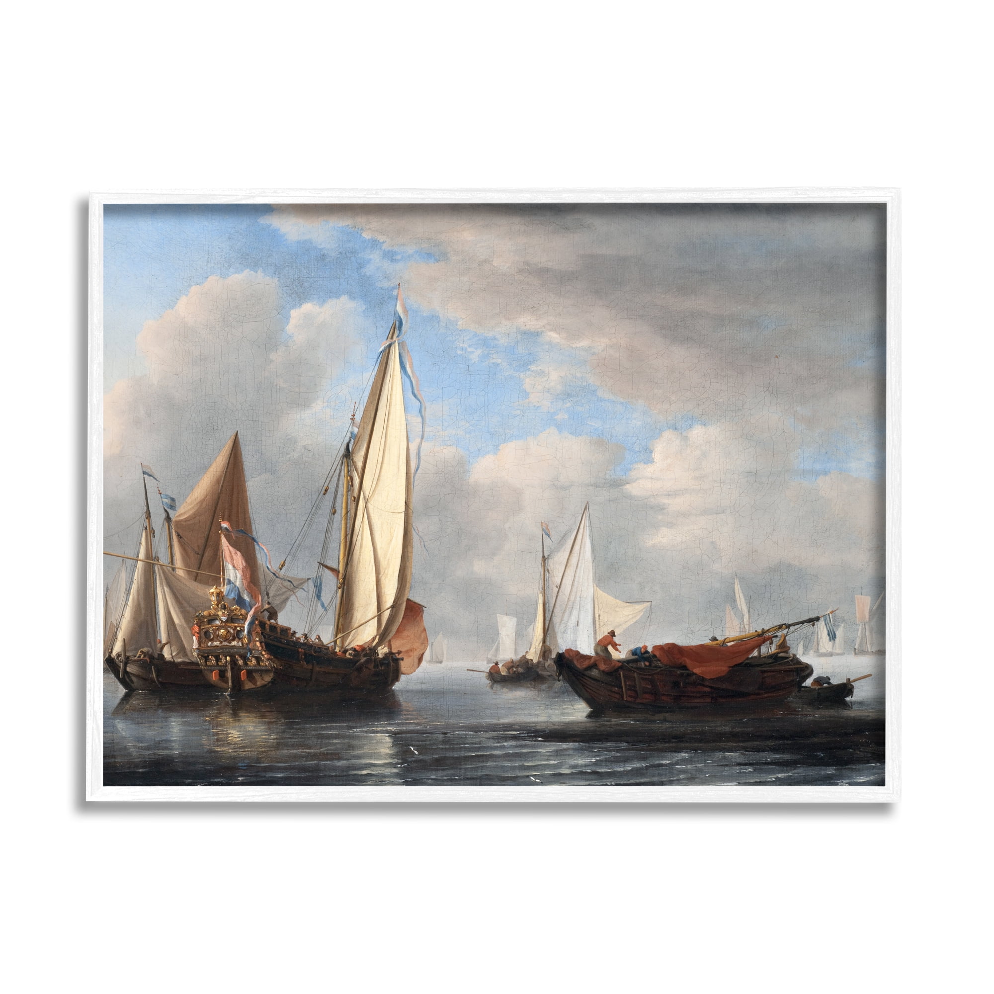 Stupell Industries Yacht and Other Vessels Willem van de Velde Classic Painting Painting White Framed Art Print Wall Art, Design by one1000paintings