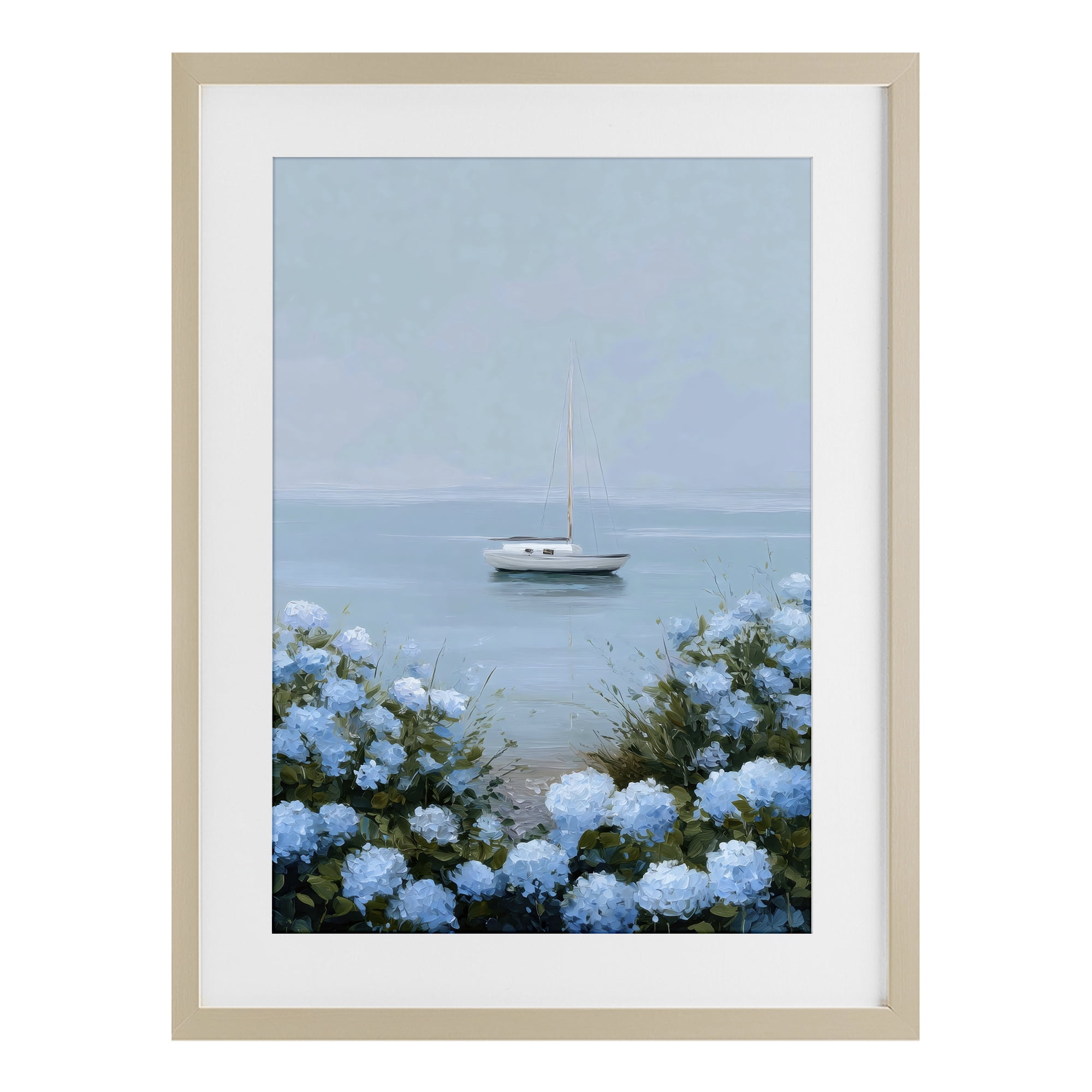 Stupell Industries Yacht in Floral Bay Birch Framed Print Under Glass, design by Petal Prints Design