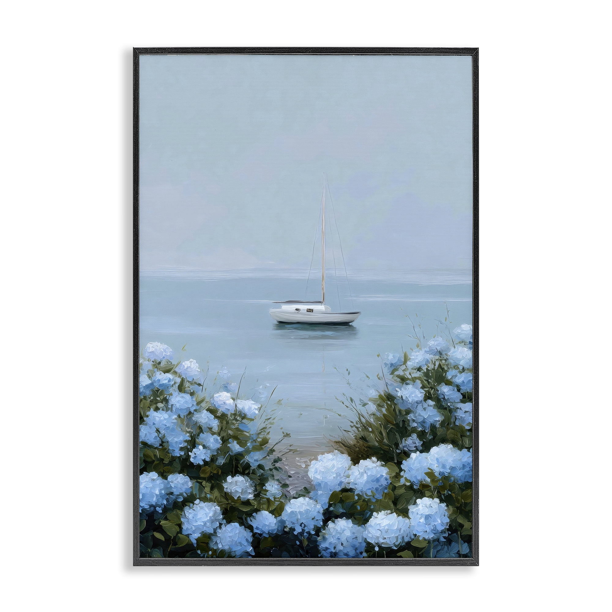 Stupell Industries Yacht in Floral Bay Black Framed Giclee Art, design by Petal Prints Design