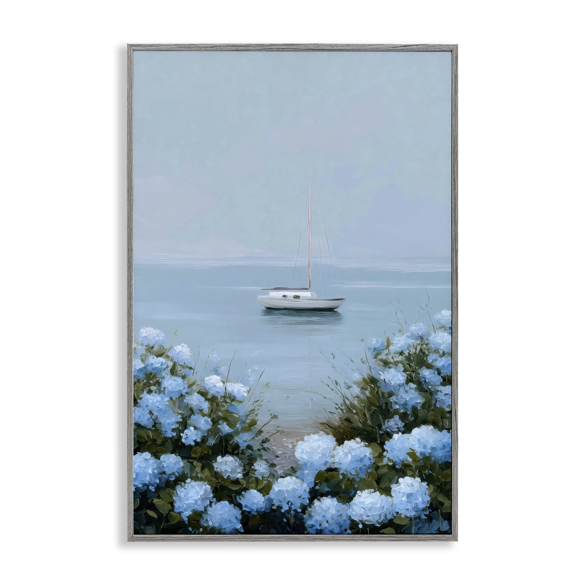 Stupell Industries Yacht in Floral Bay Gray Framed Giclee Art, design by Petal Prints Design