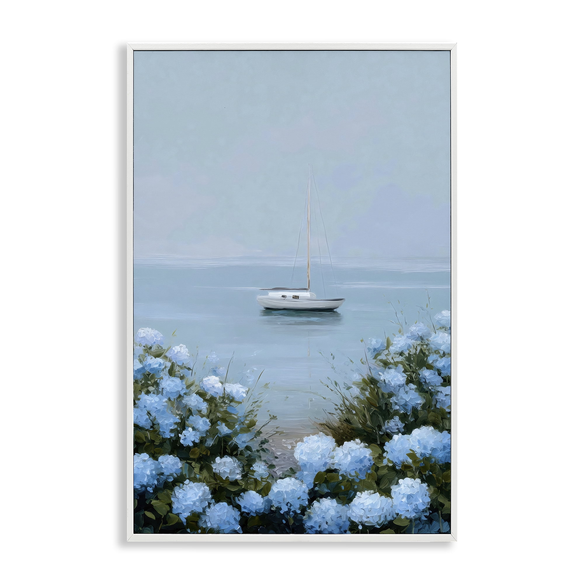 Stupell Industries Yacht in Floral Bay White Framed Giclee Art, design by Petal Prints Design